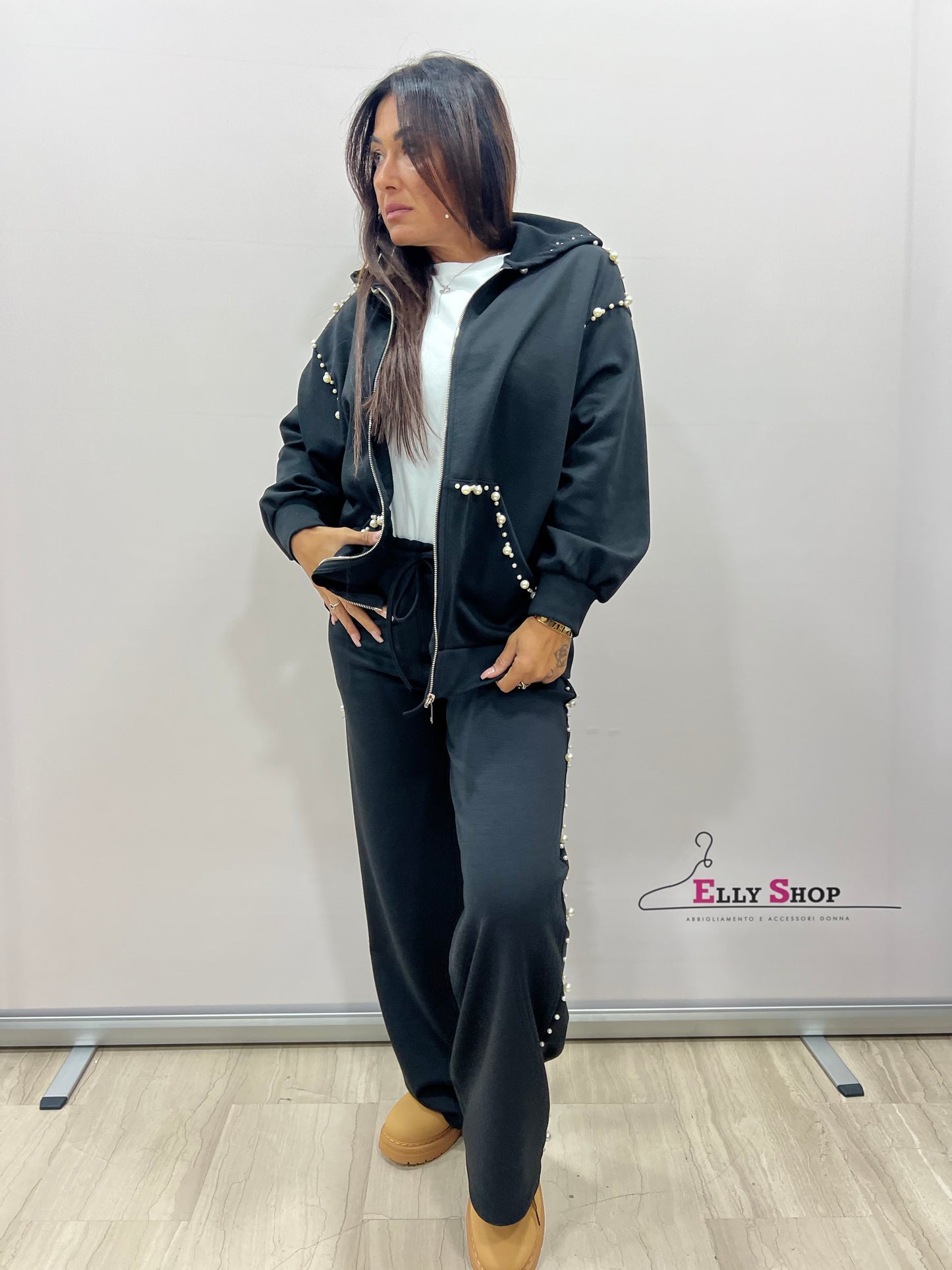 Completo tuta donna con perle felpata