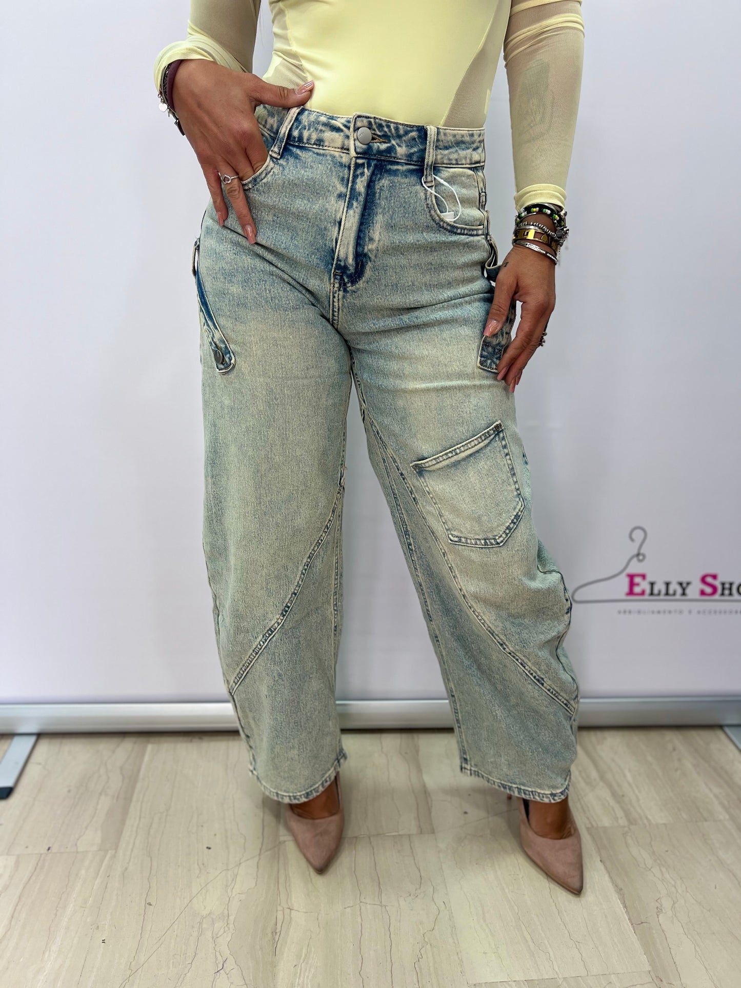 Jeans donna wide leg effetto vintage