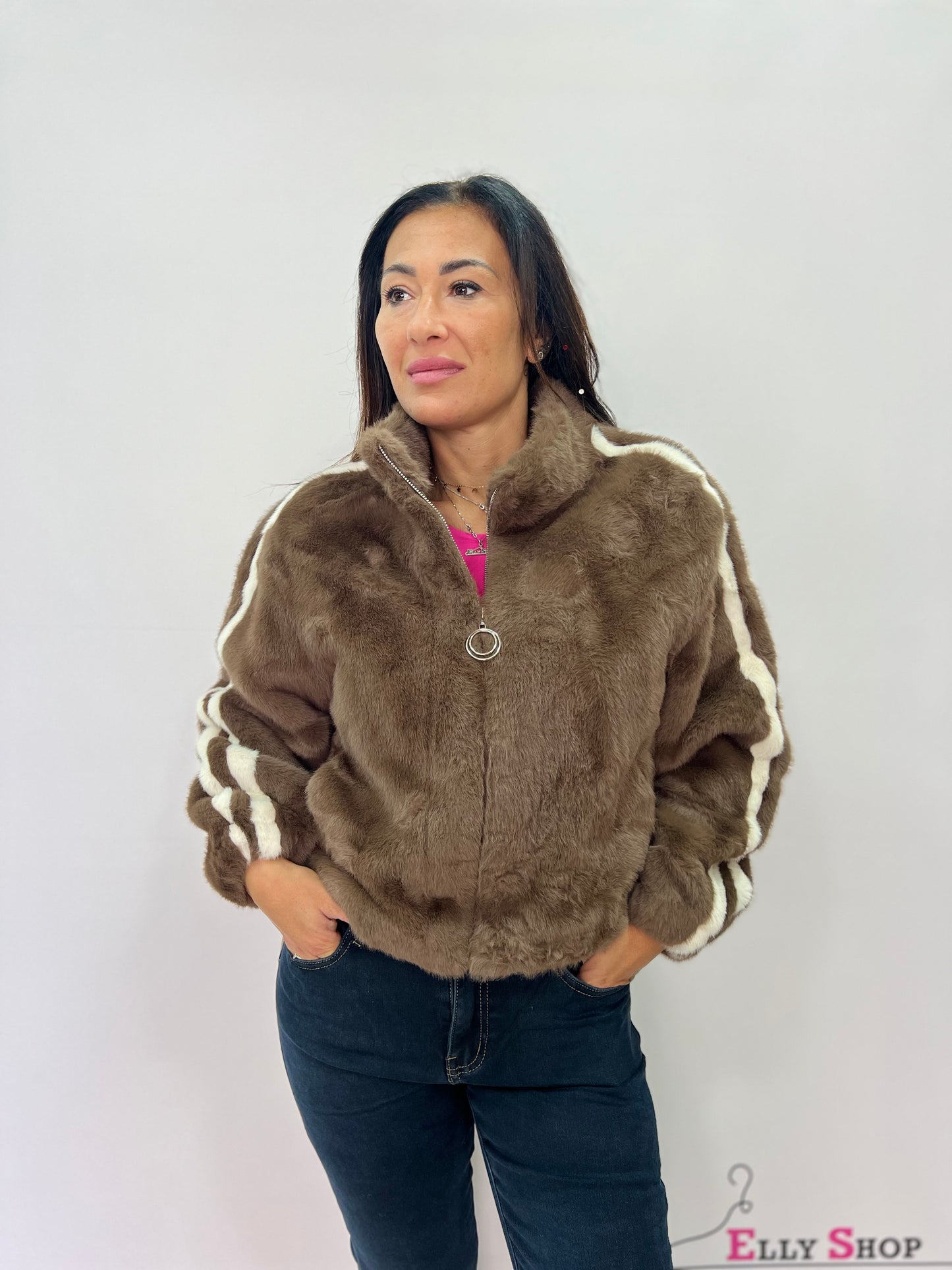 Giacca in ecopelliccia donna con bande laterali