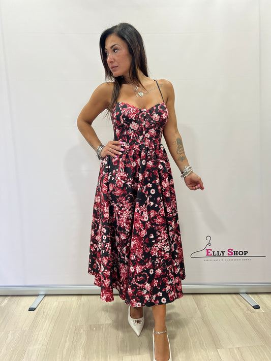 Abito Midi Floreale con Spalline Sottili