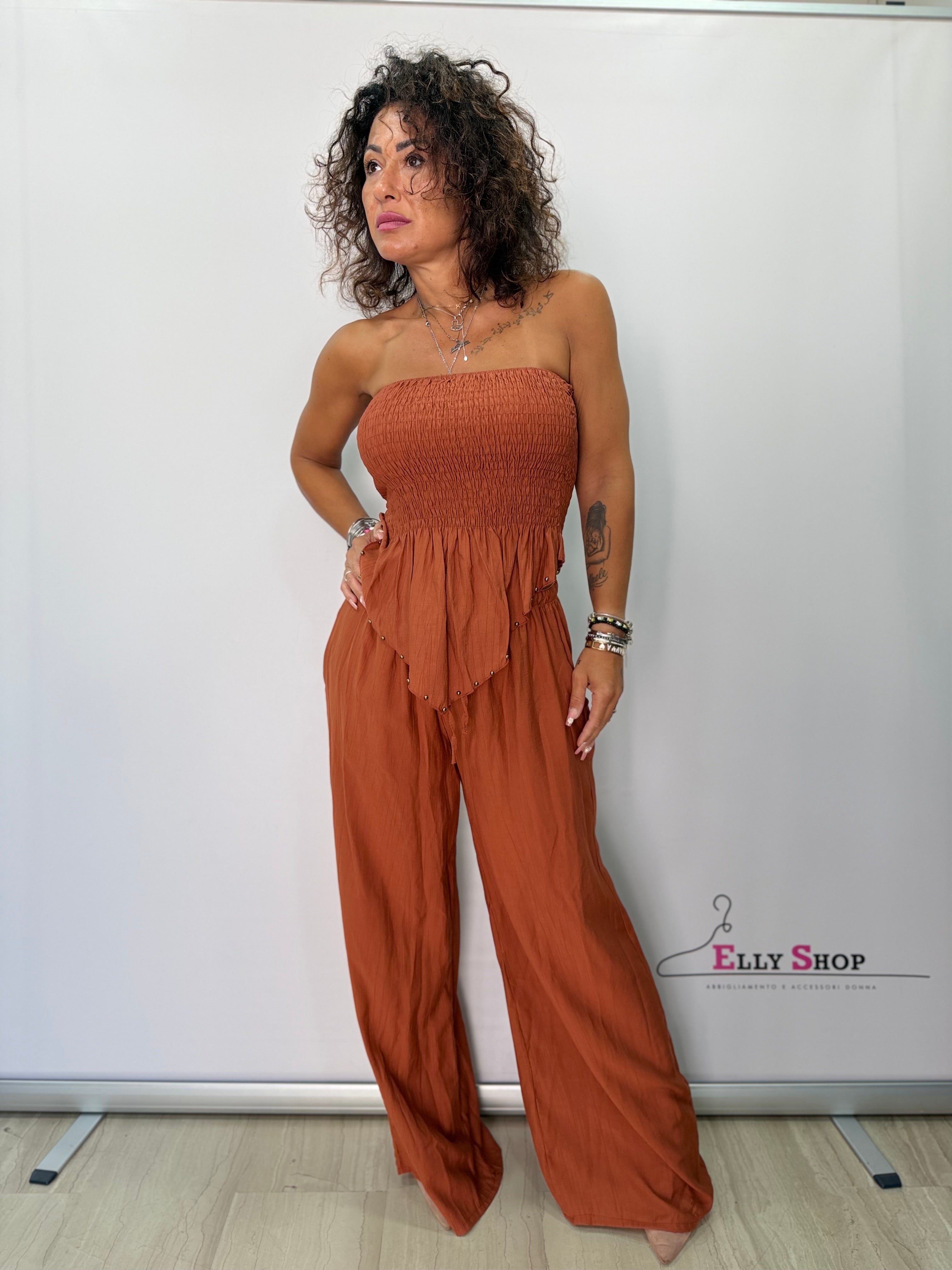 Completo India Donna Top Fascia e Pantalone Palazzo Chic