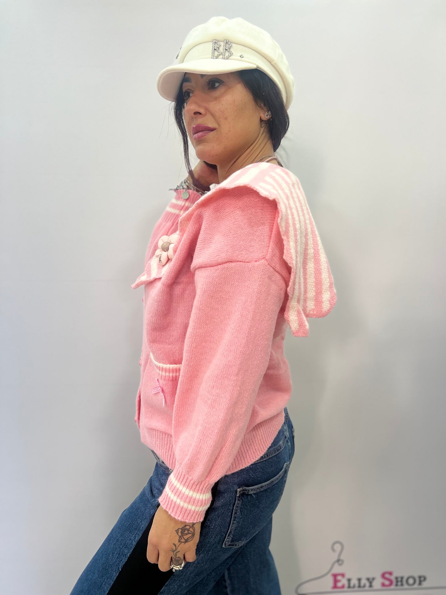 Cardigan donna con colletto bon ton