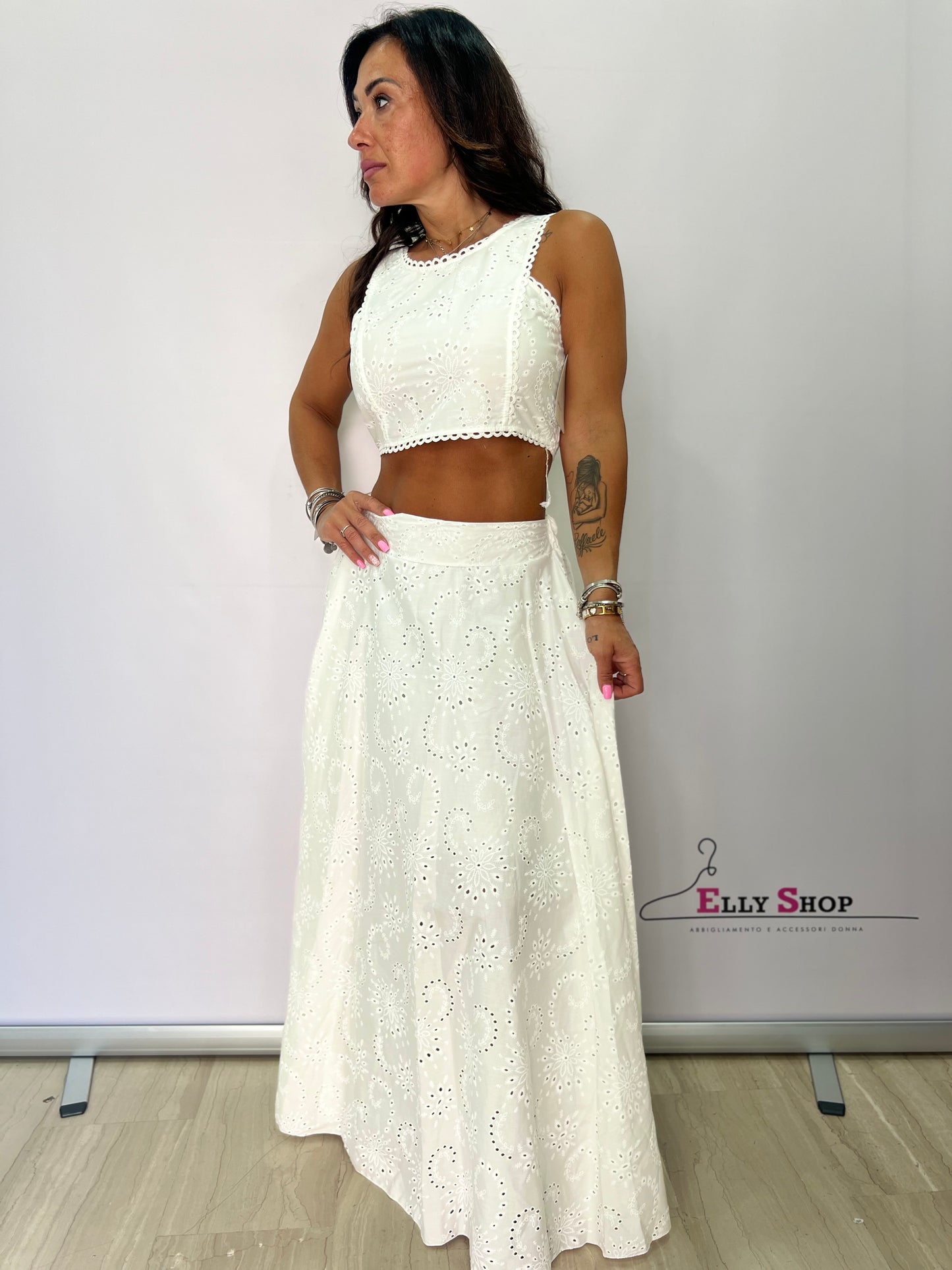 Completo Traforato Crop Top Gonna Lunga SANGALLO