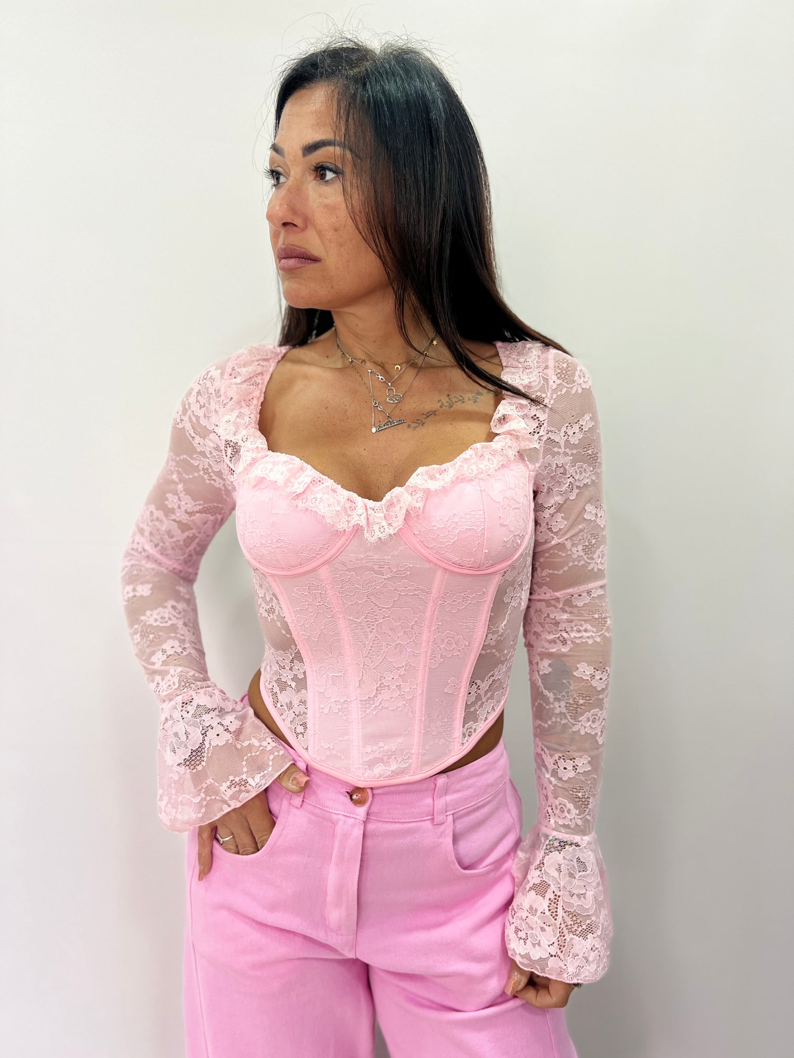 Top corsetto donna pizzo elegante aderente