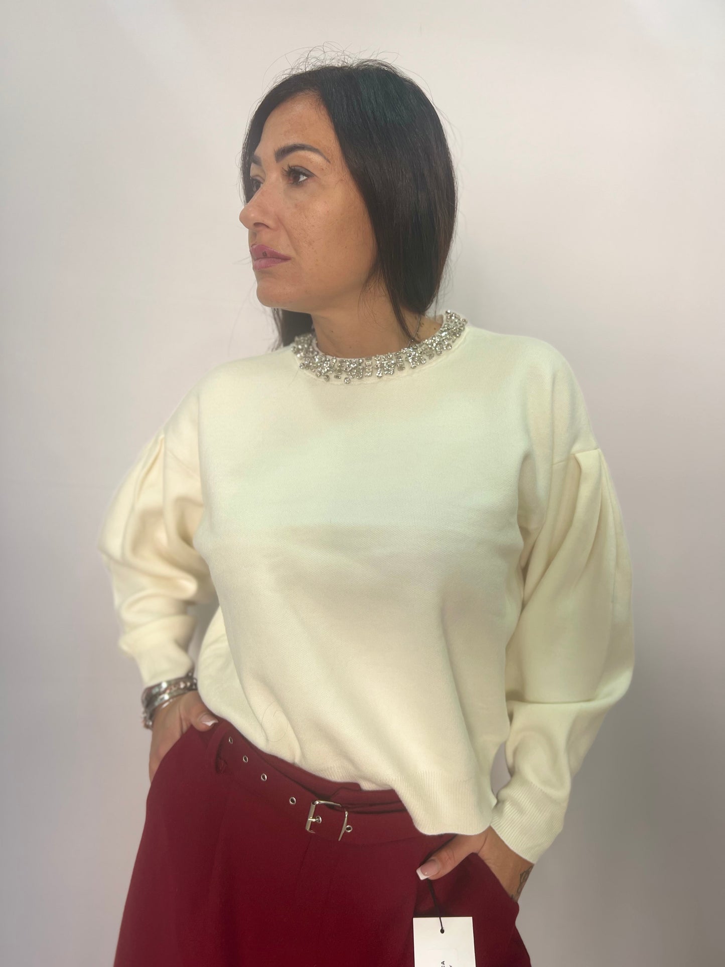 Maglia donna collo gioiello elegante