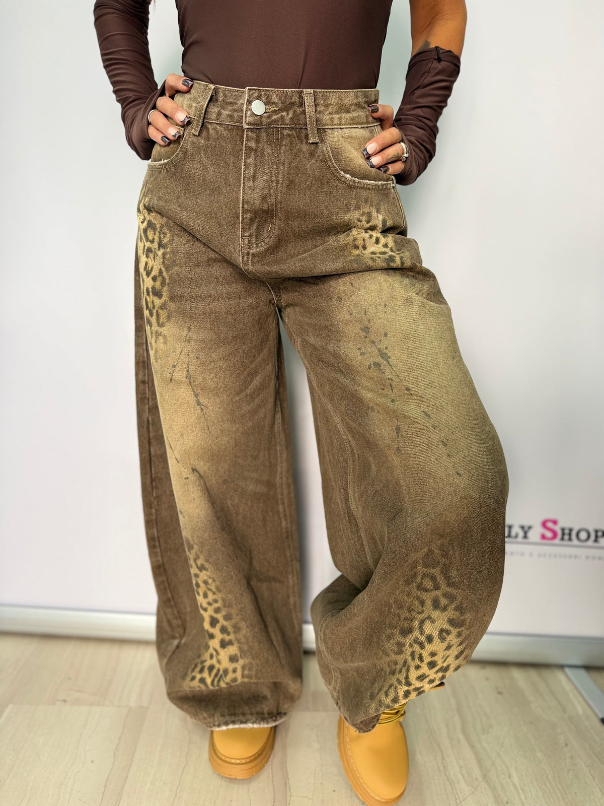 Jeans Donna Wild Leopard Wide Leg a Vita Alta