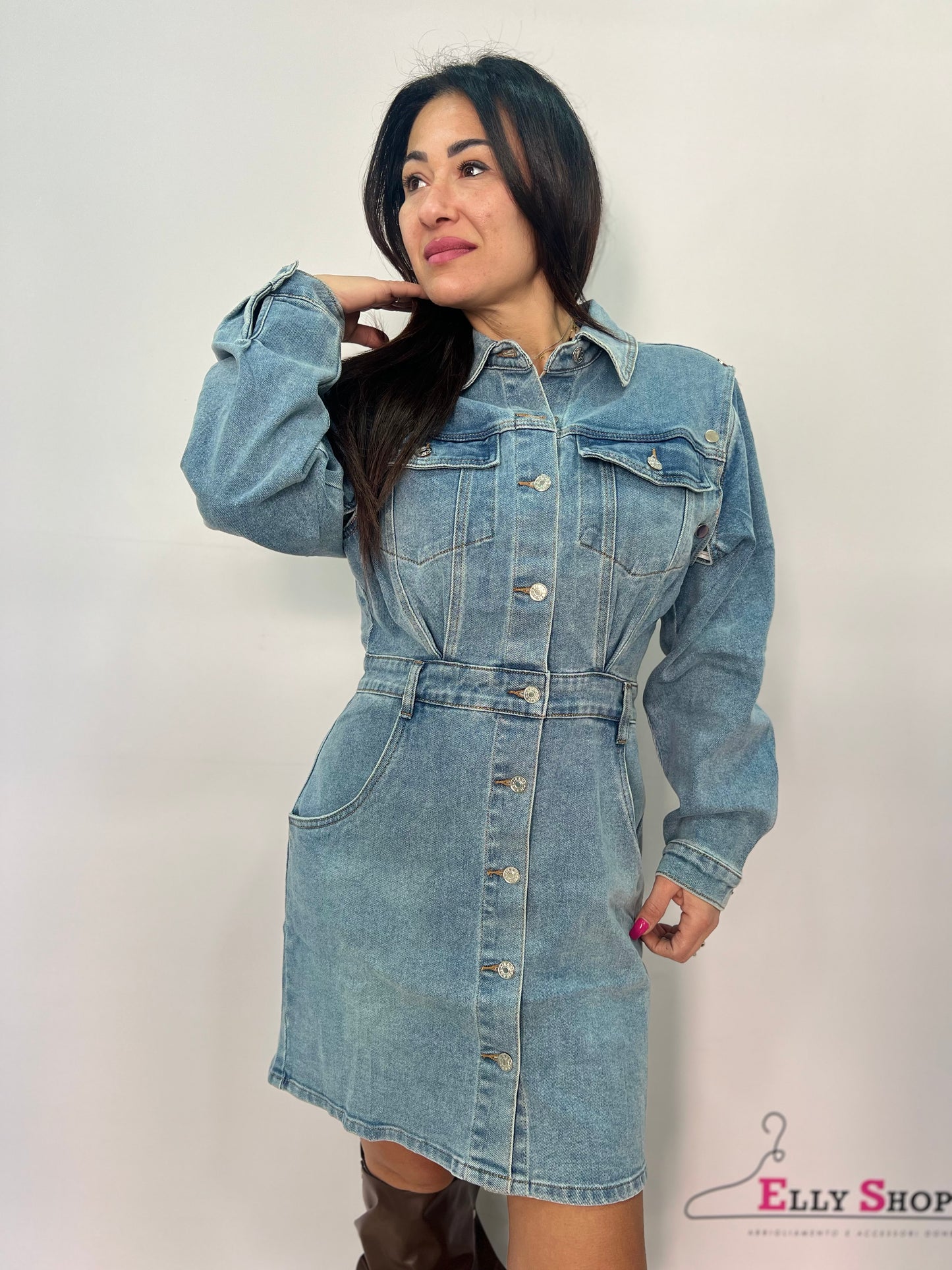 Abito chemisier denim con maniche rimovibili