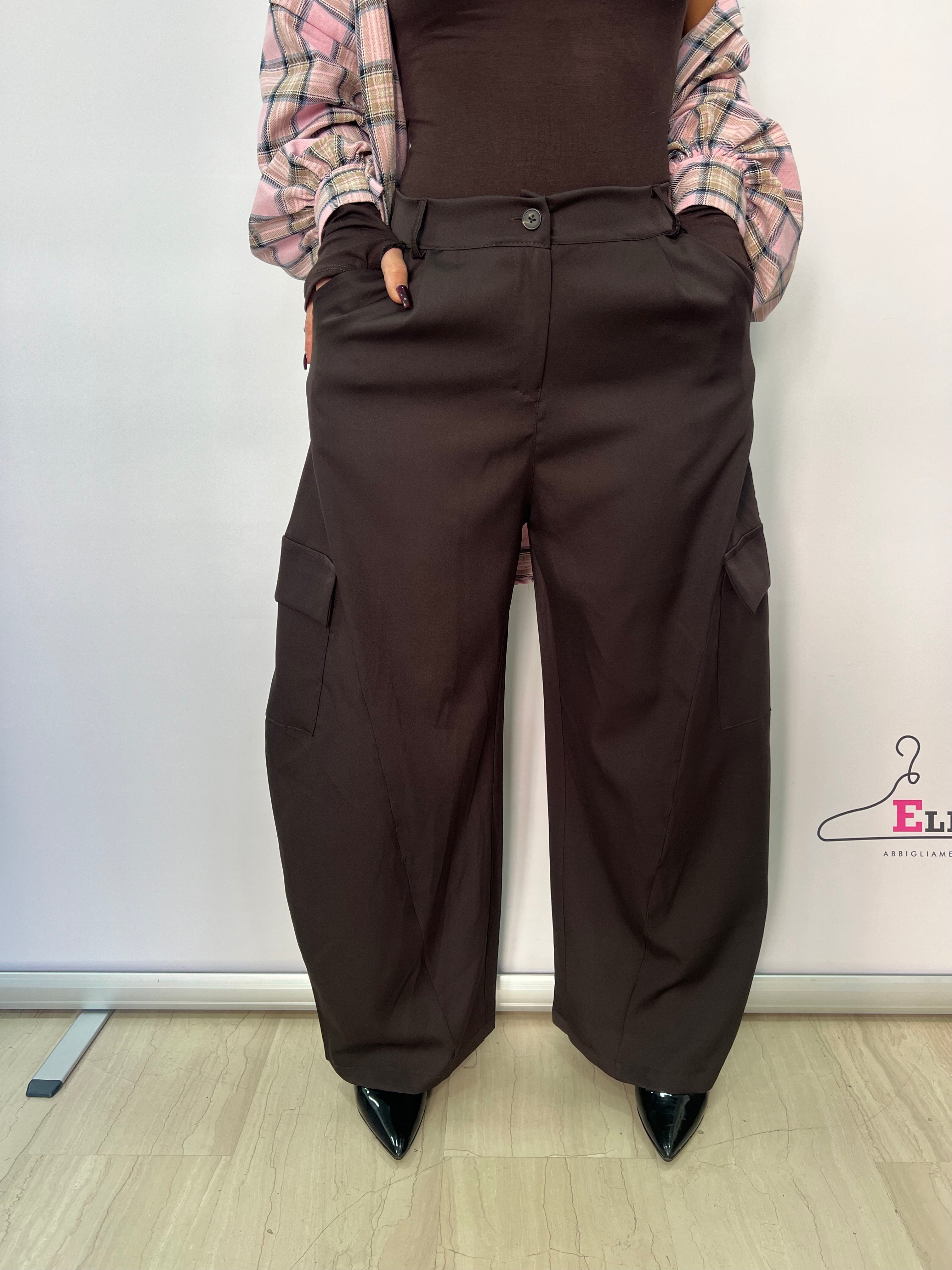 Pantalone cargo palazzo donna vita alta