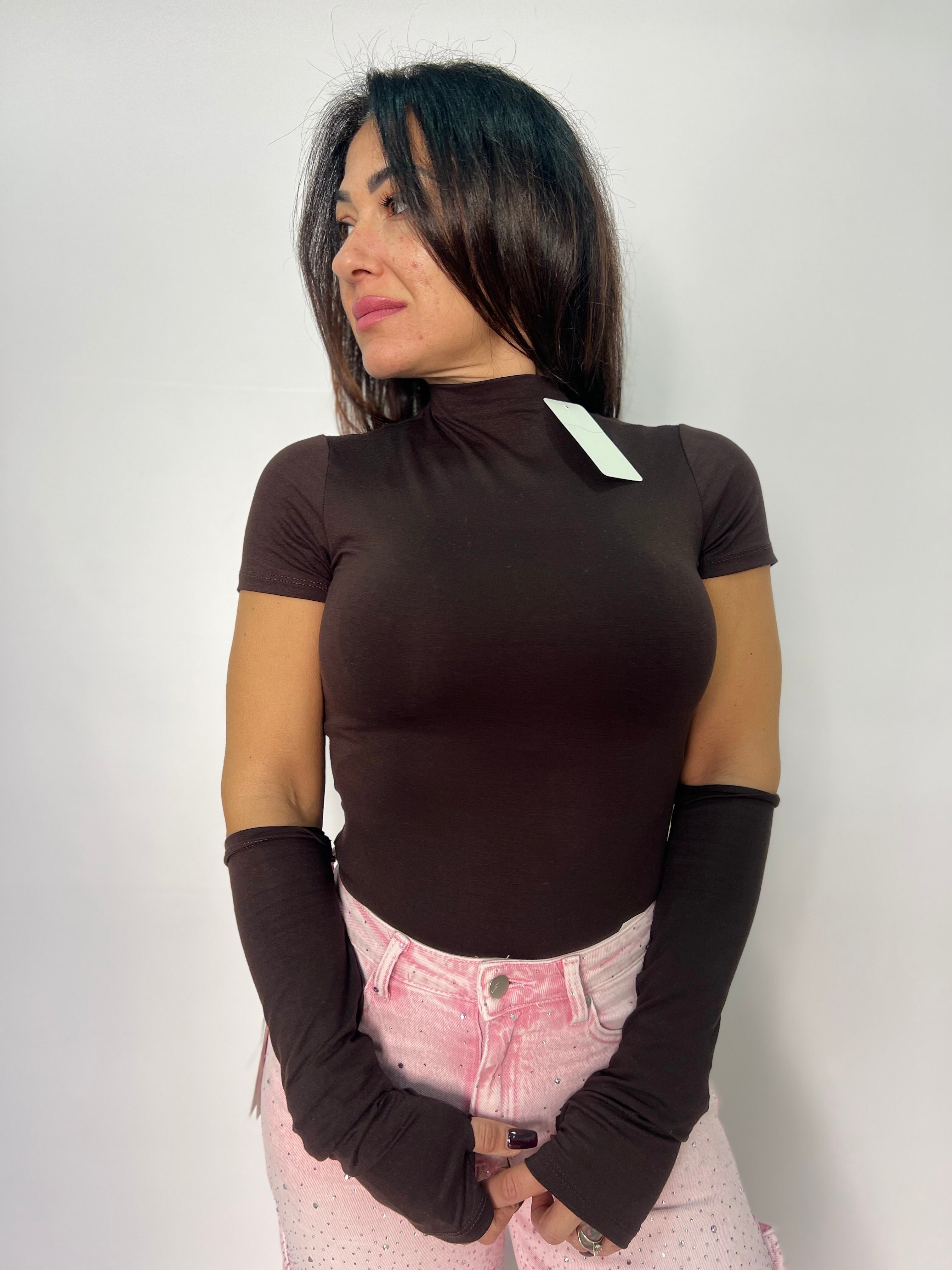 Body donna collo alto e manicotti