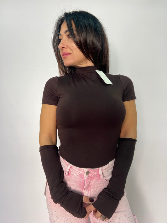 Body donna collo alto e manicotti