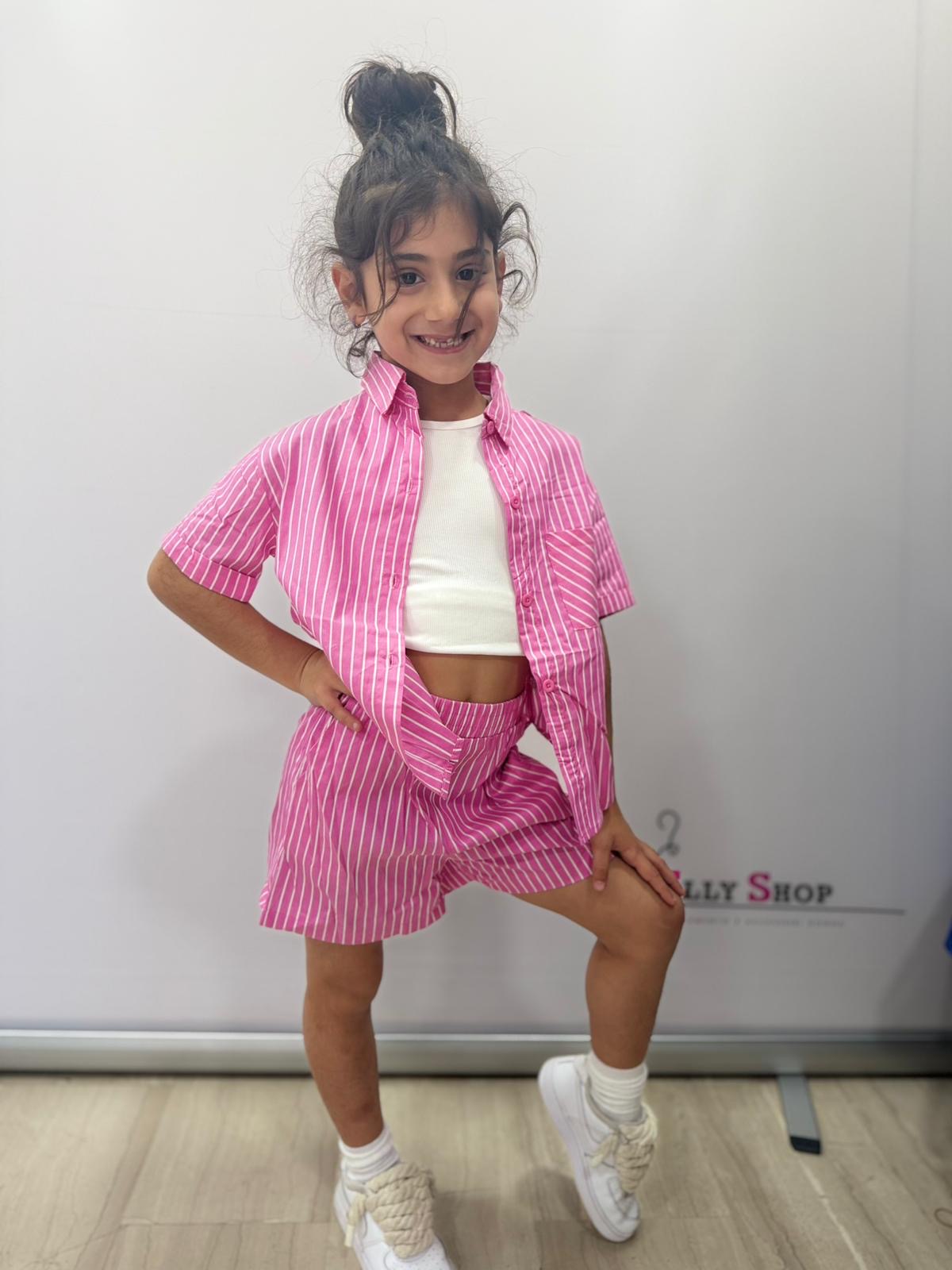 Completo bambina righe rosa estivo