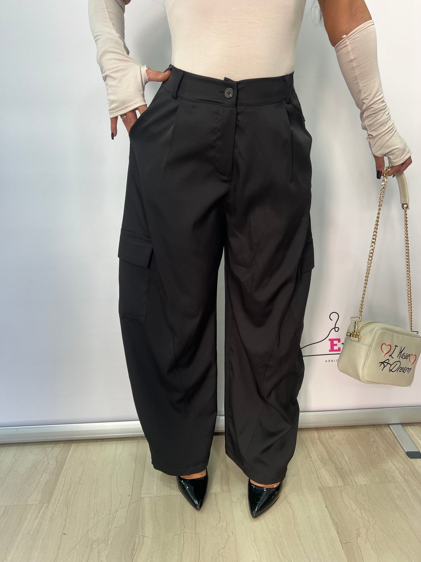 Pantalone cargo palazzo donna vita alta