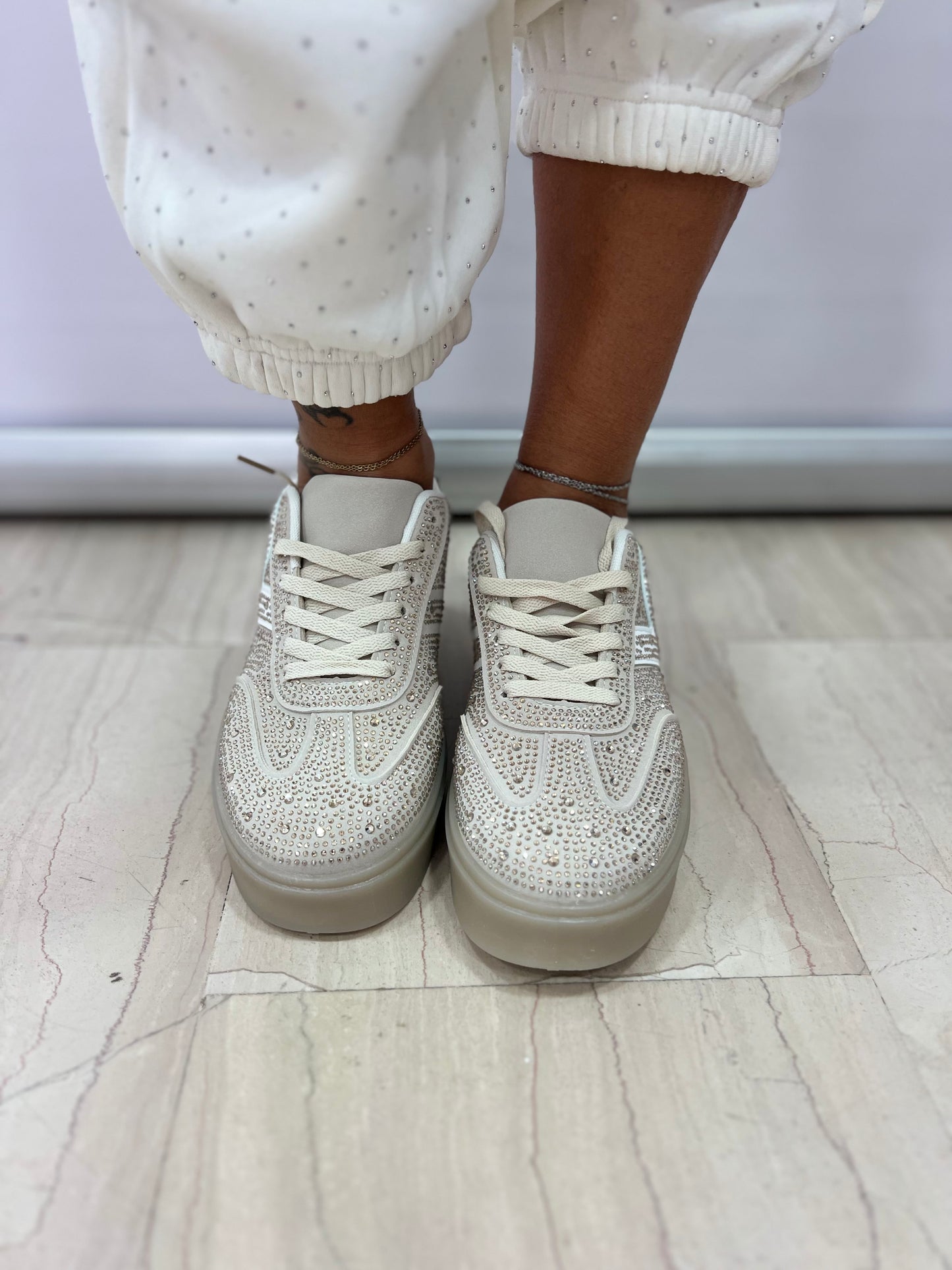 Sneakers donna platform con strass glamour