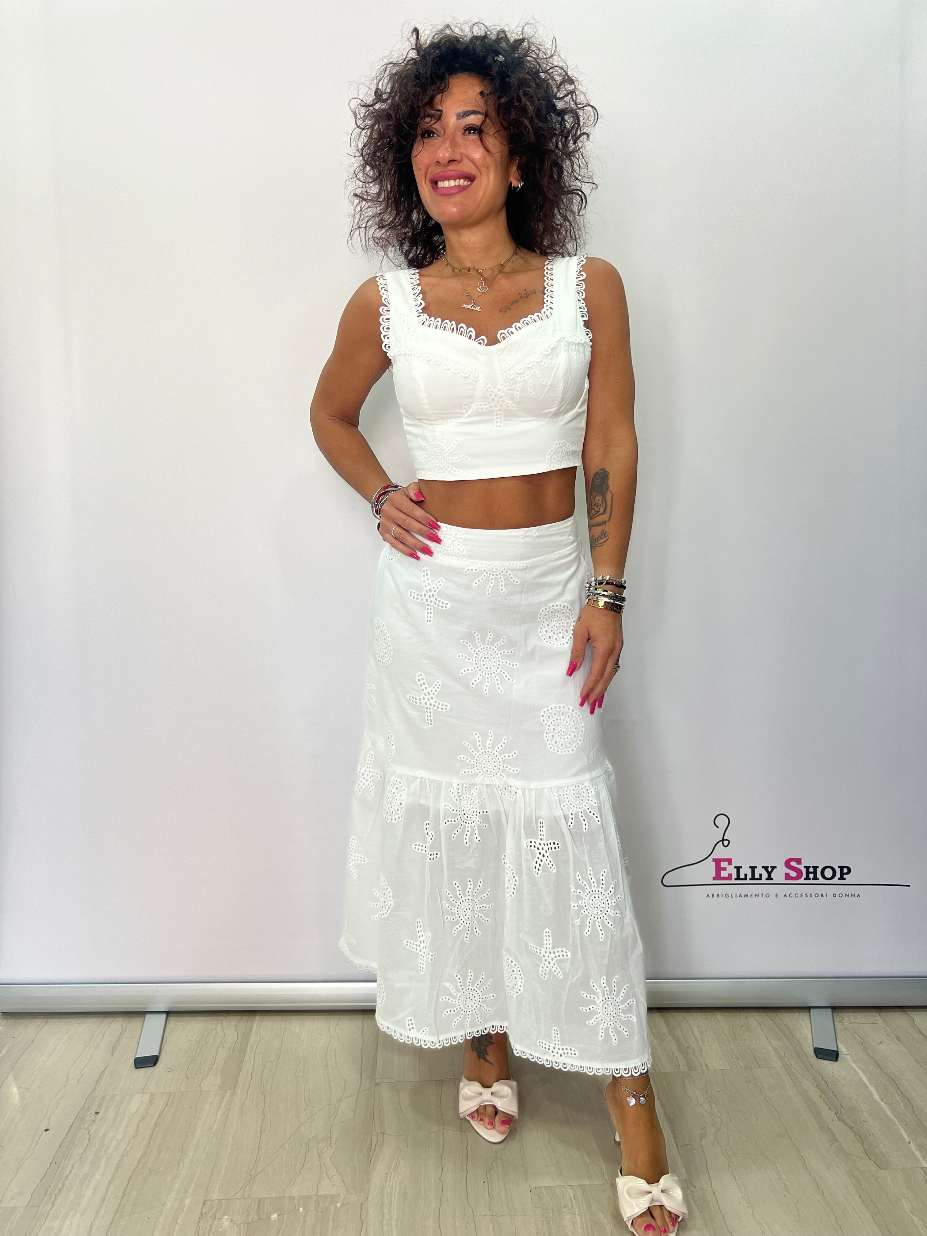 Completo top e gonna sangallo donna