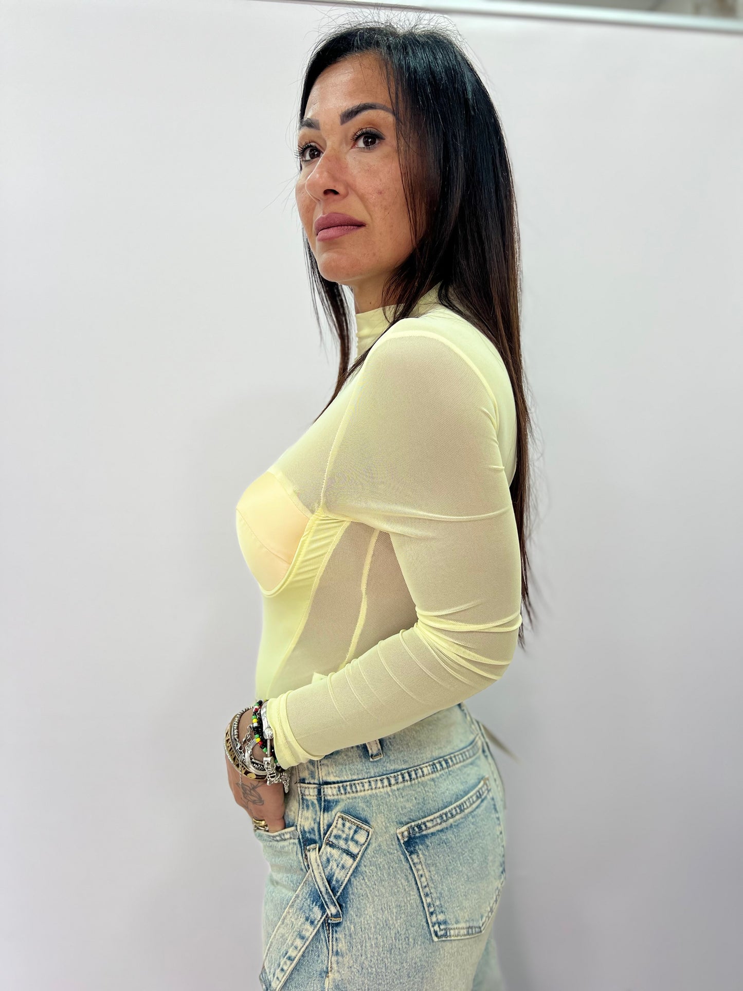 Body donna tulle con coppe effetto bustier