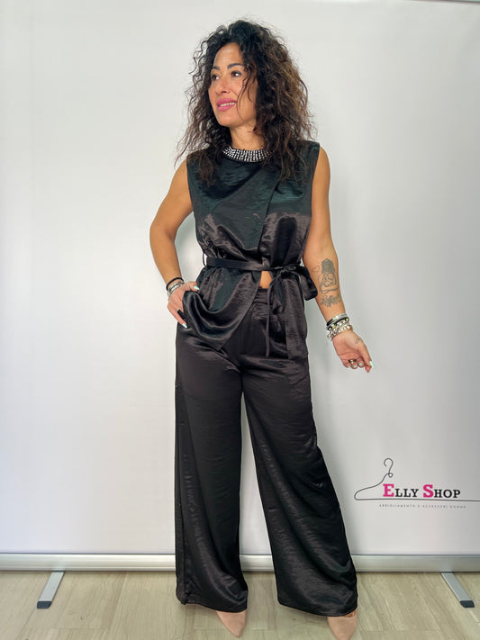 Completo elegante donna top e pantalone palazzo