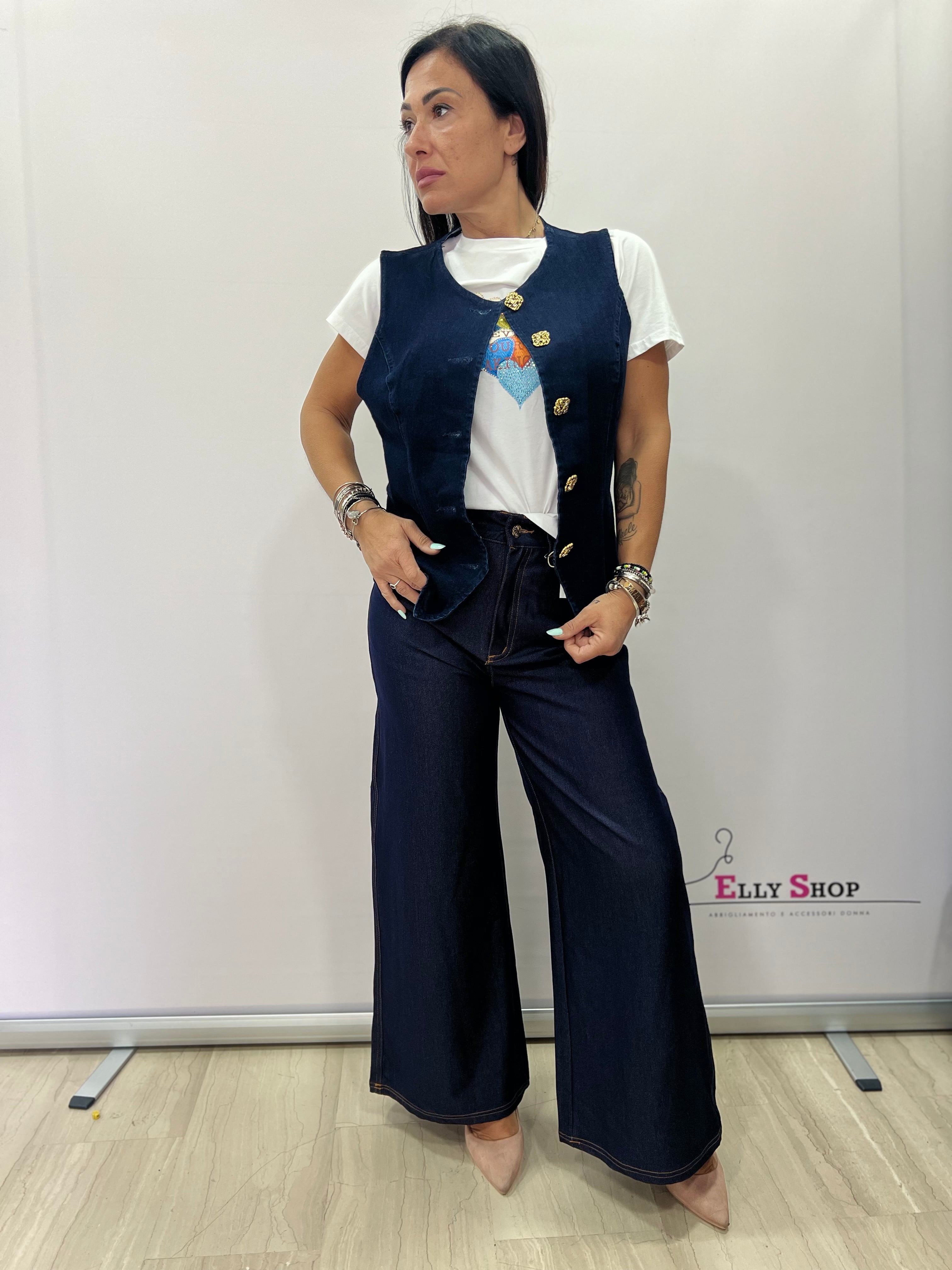 Jeans palazzo donna vita alta blu scuro