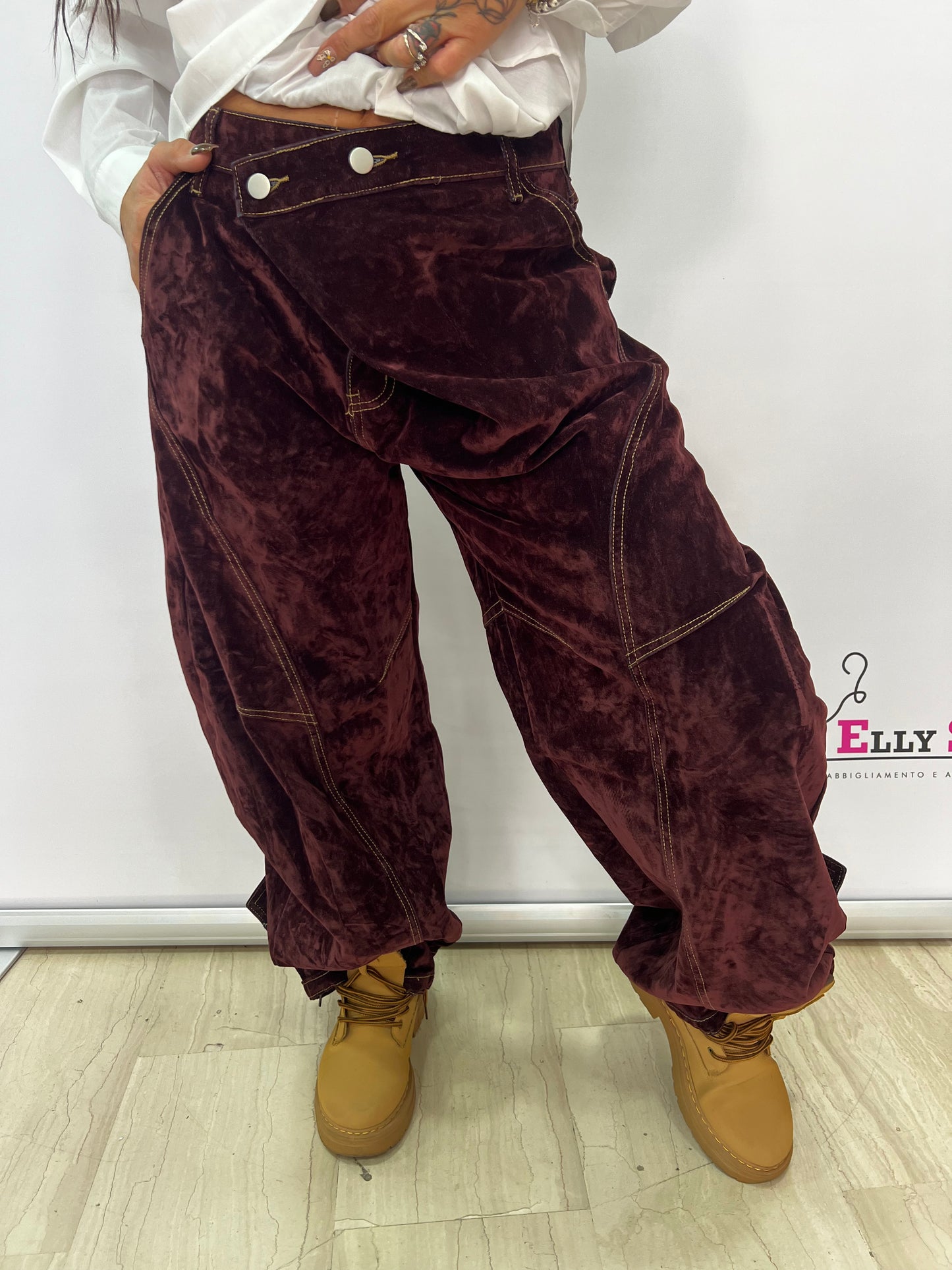 Pantaloni velluto bordeaux donna balloon