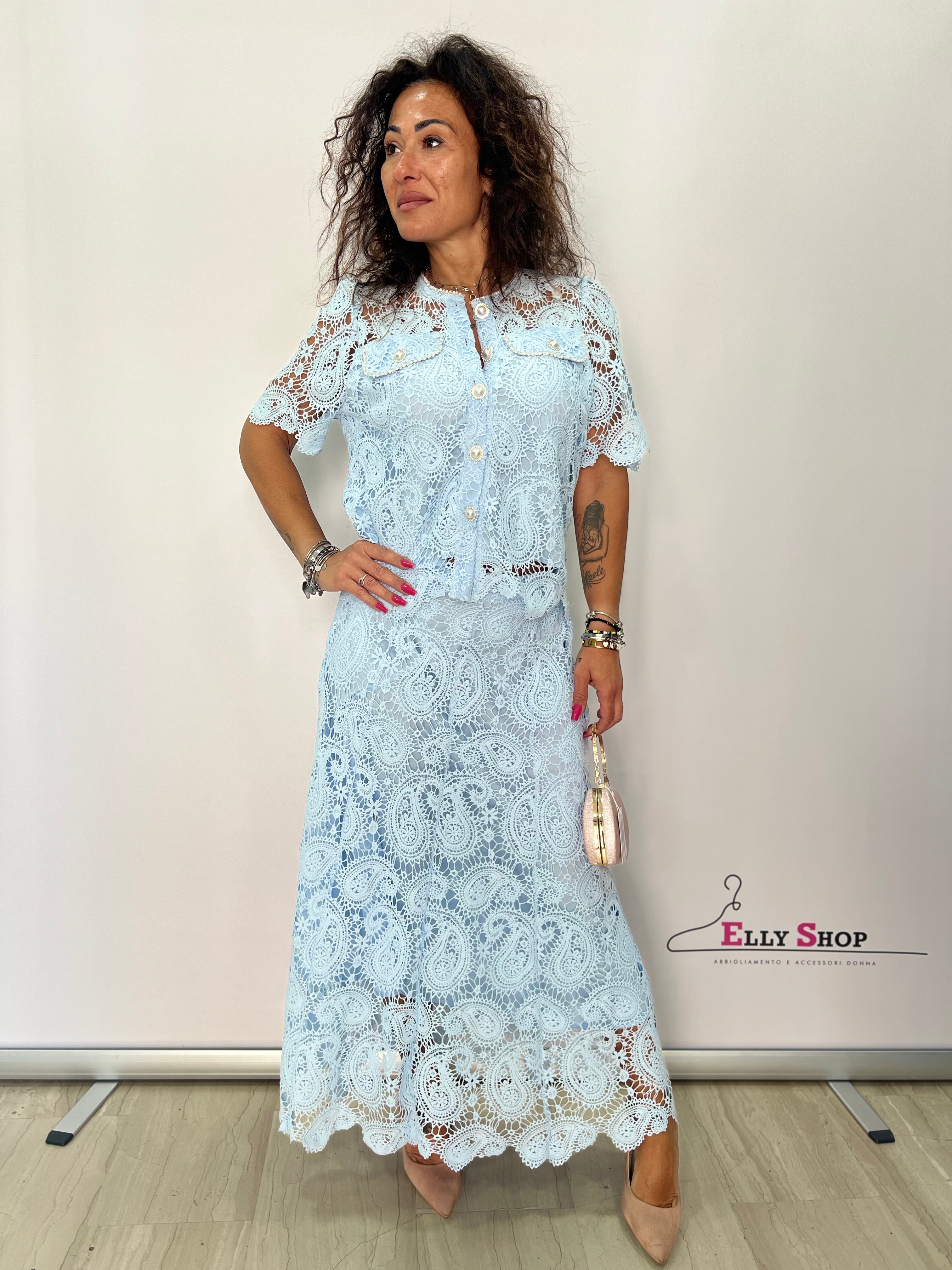 Completo donna elegante pizzo azzurro