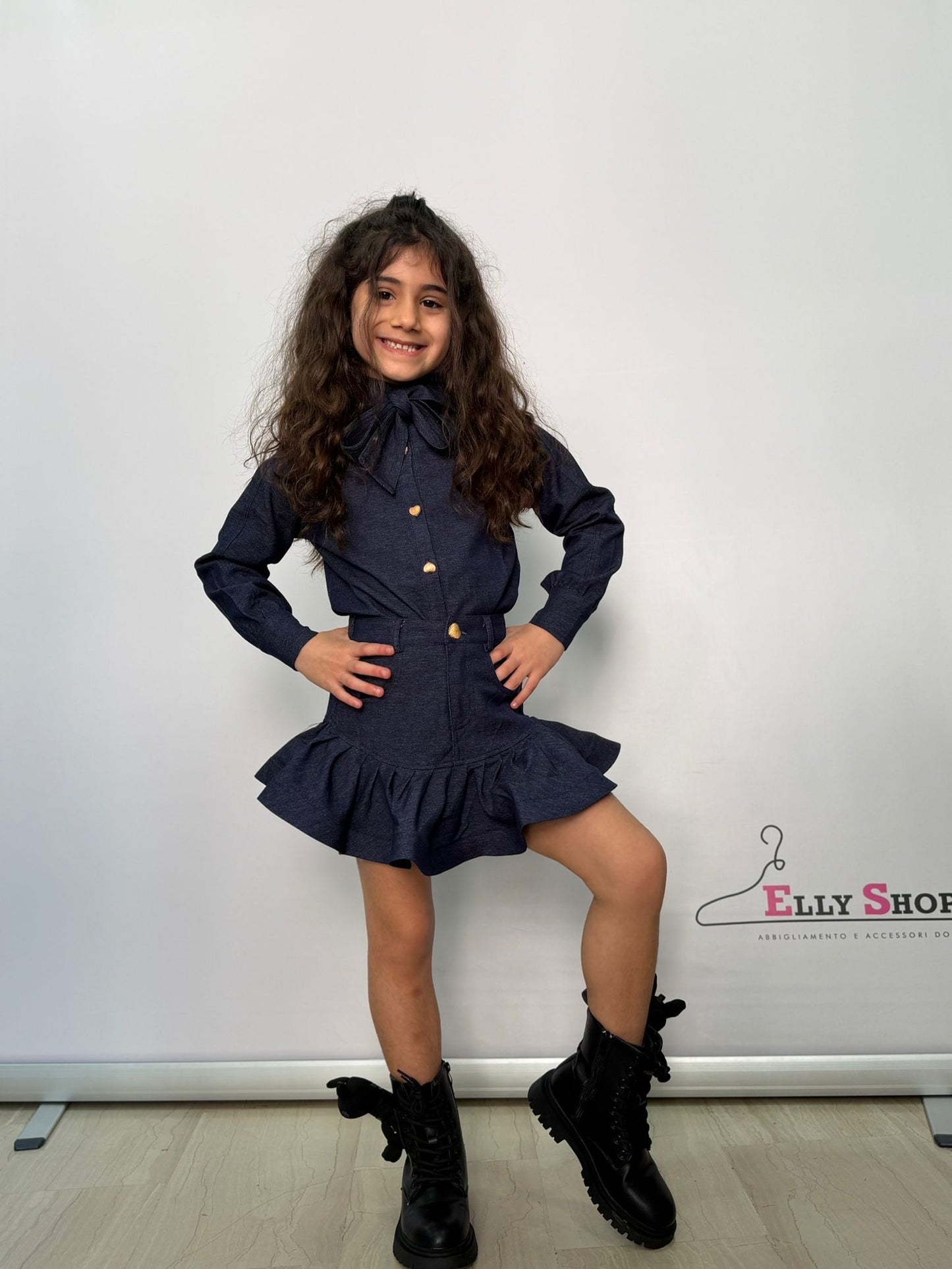 Completo elegante bambina con gonna e fiocco