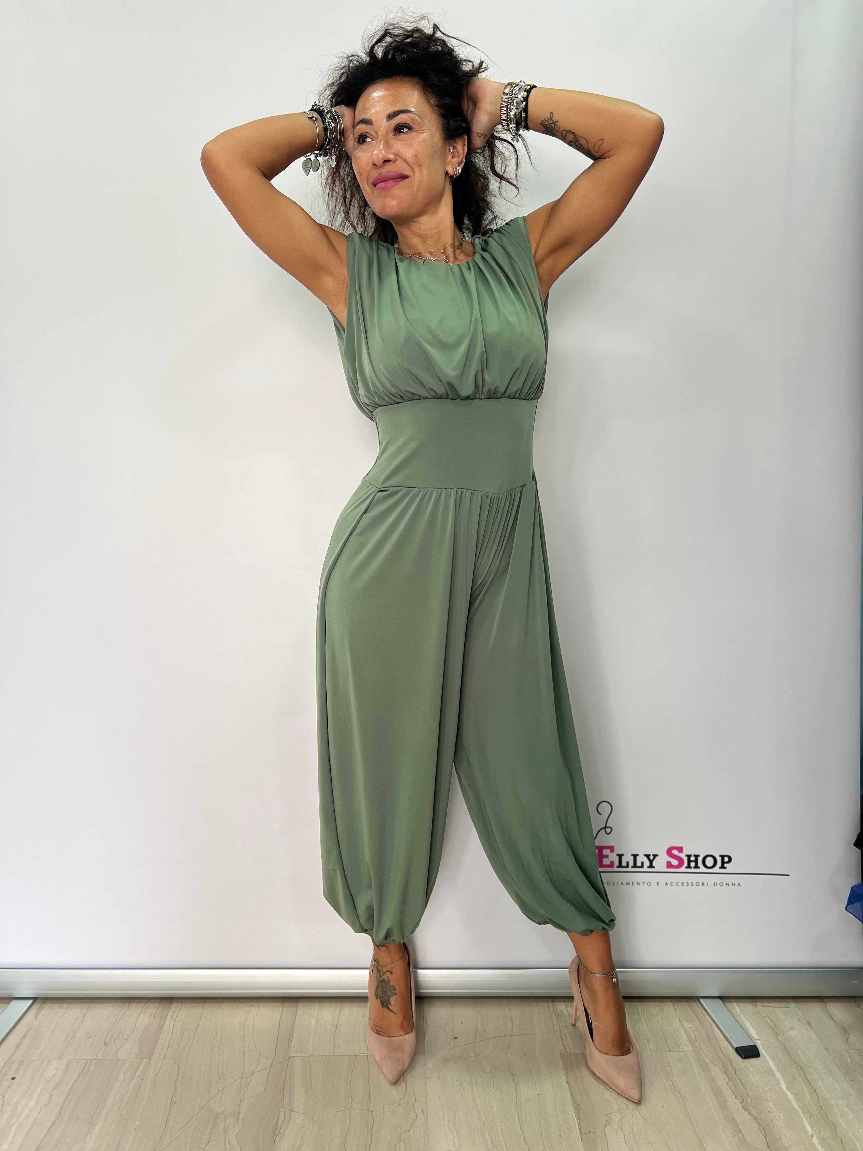 Tuta intera Jasmine donna elegante gamba ampia e spacco