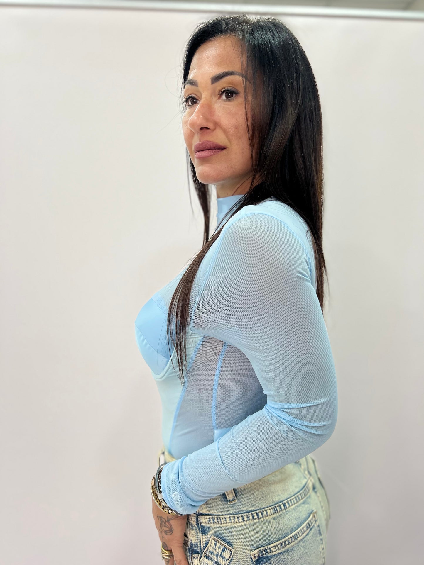 Body donna tulle con coppe effetto bustier