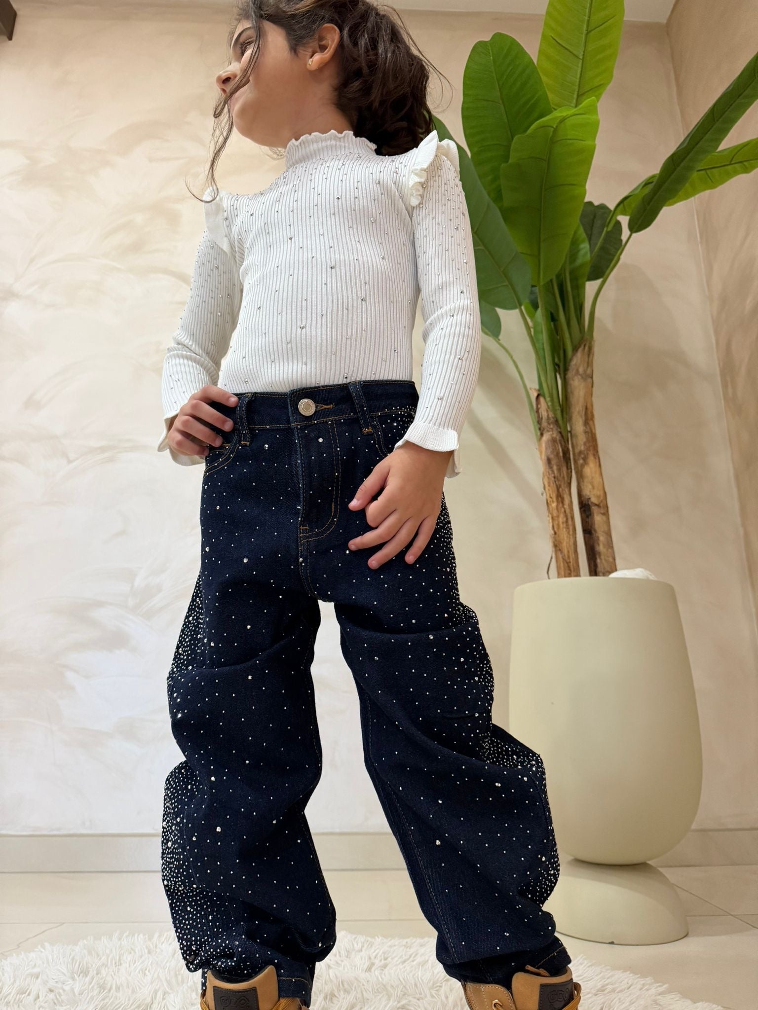 Jeans bambina strass laterali Modello balloon