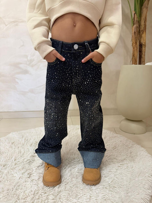 Jeans strass bambina gamba larga