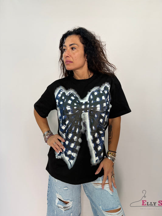 T-shirt donna con stampa fiocco oversize