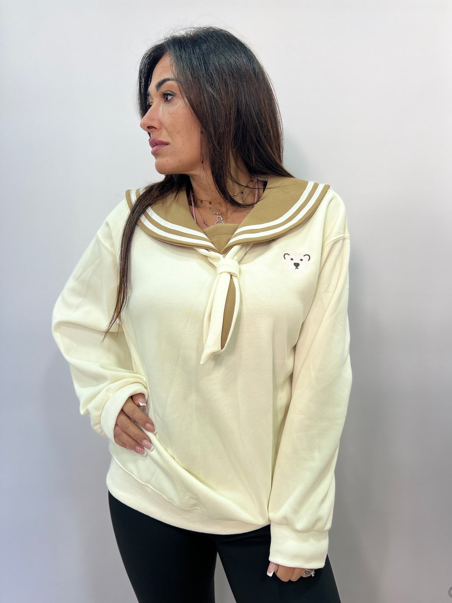 Felpa donna sailor con ricamo orsetto