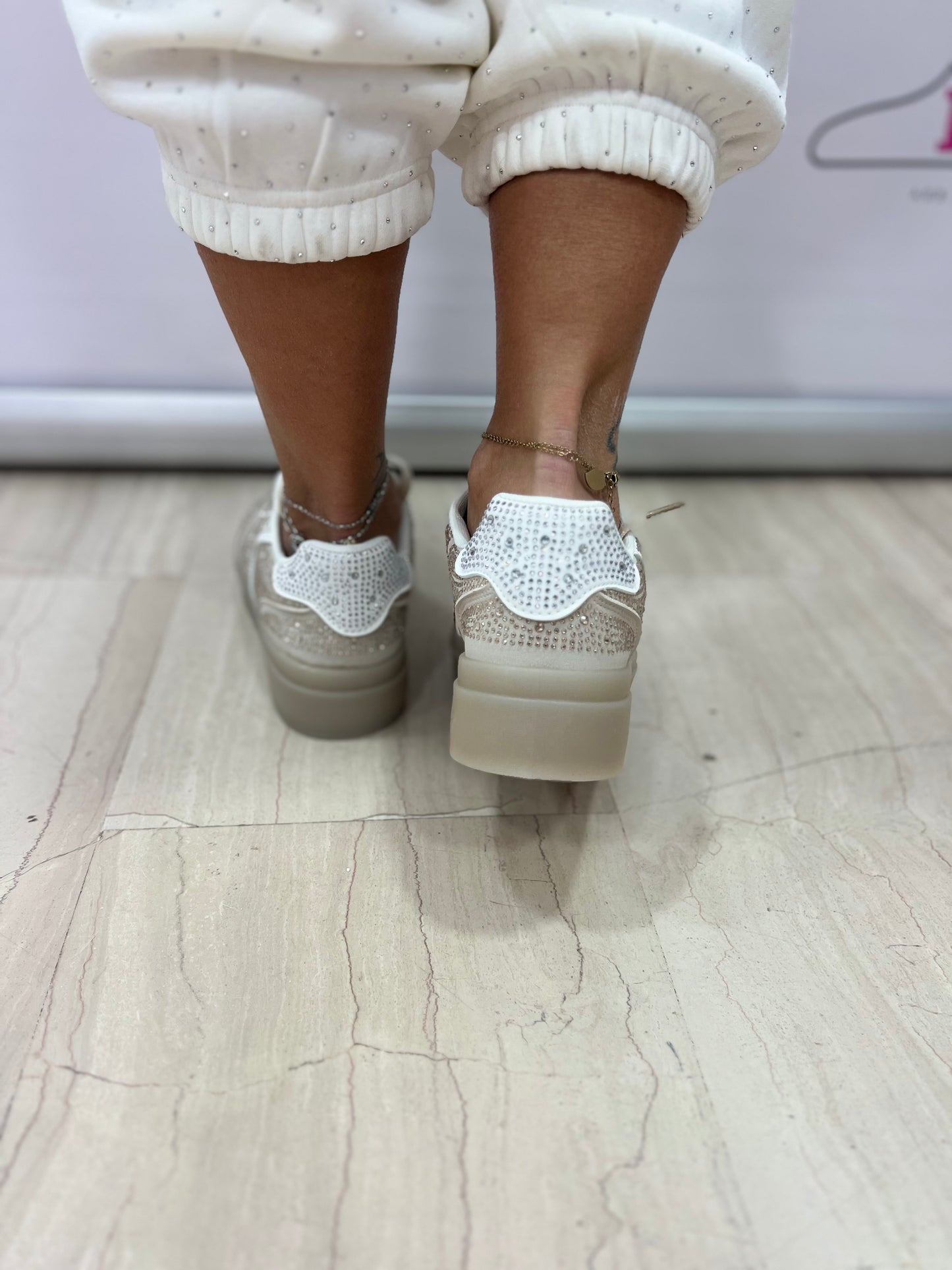 Sneakers donna platform con strass glamour