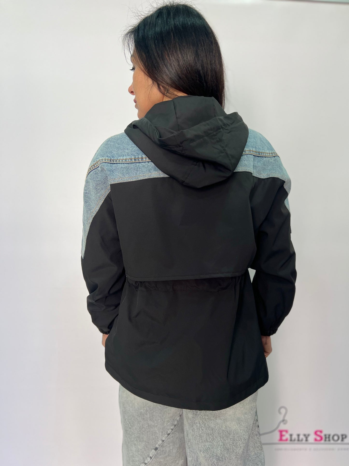 Giacca donna windbreaker con inserti denim