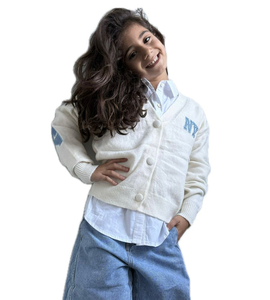 Cardigan bambina lana rasata New York