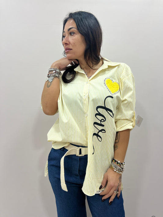 Camicia donna a righe con cuore Love