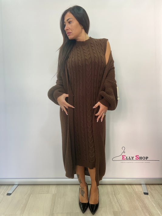 Coordinato abito maglia e cardigan donna