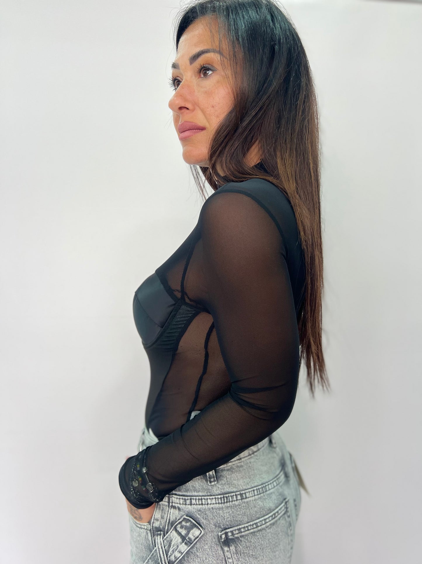 Body donna tulle con coppe effetto bustier