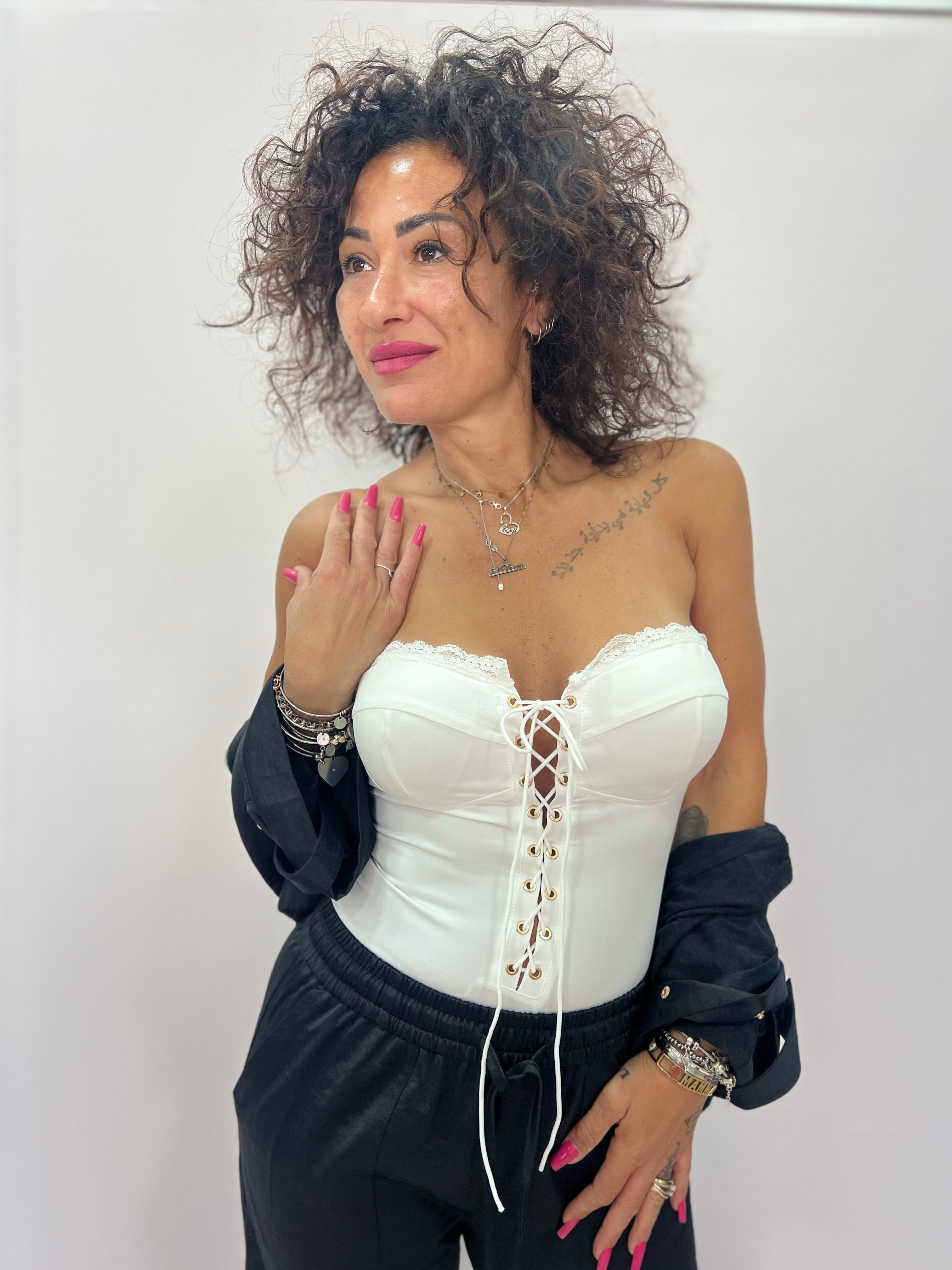 Body bustier donna con pizzo e lacci