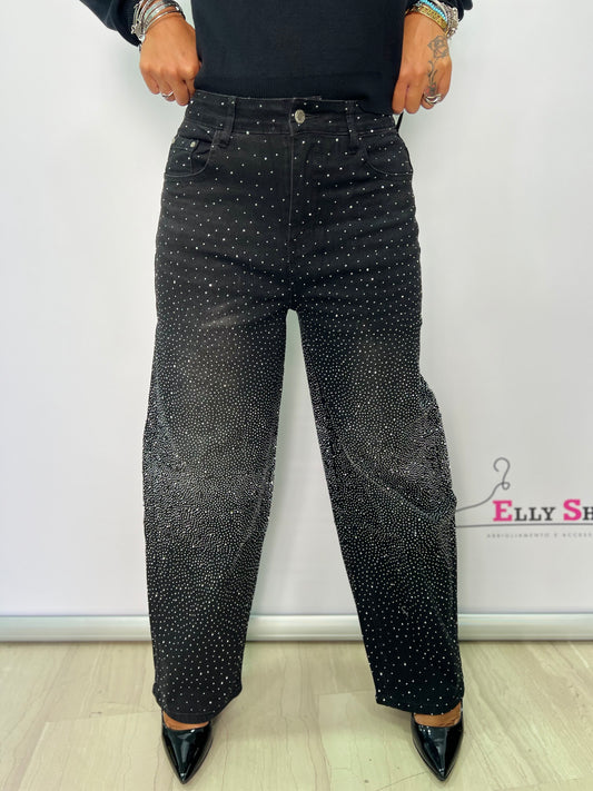 Jeans scuro balloon con brillantini