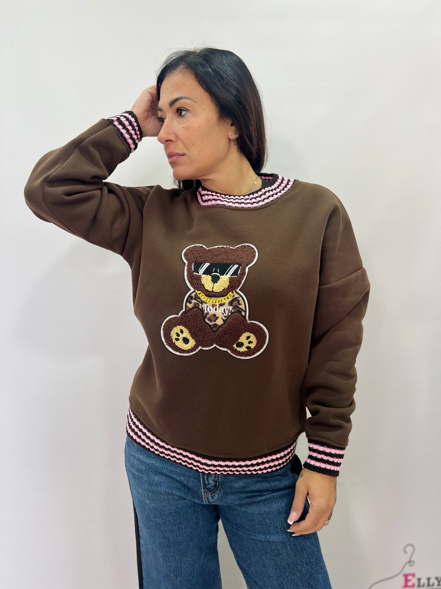 Felpa donna orsetto ricamata