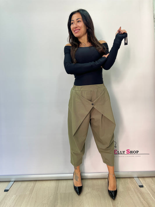 Pantaloni donna incrociati vita elastica 42-50