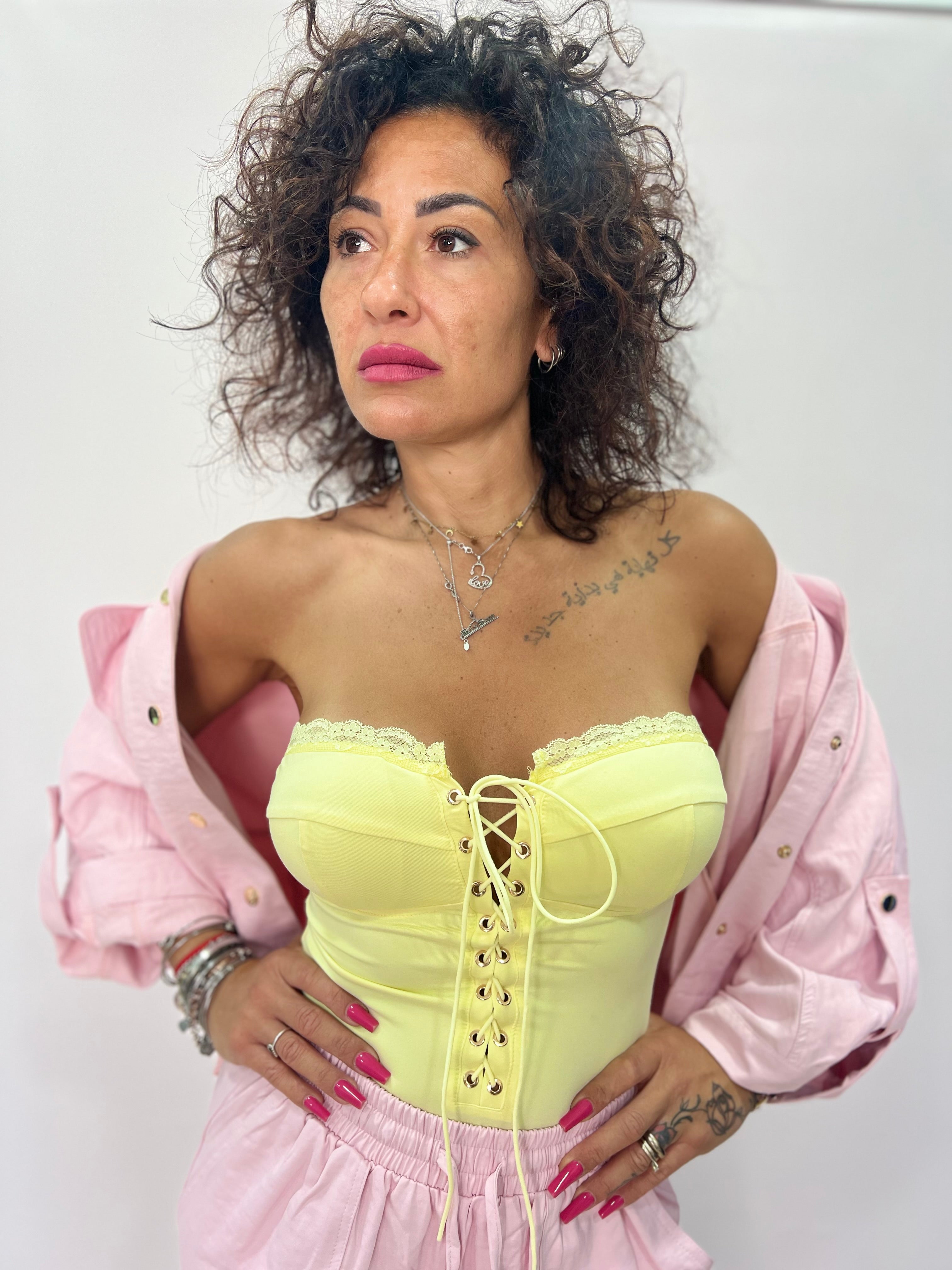 Body bustier donna con pizzo e lacci