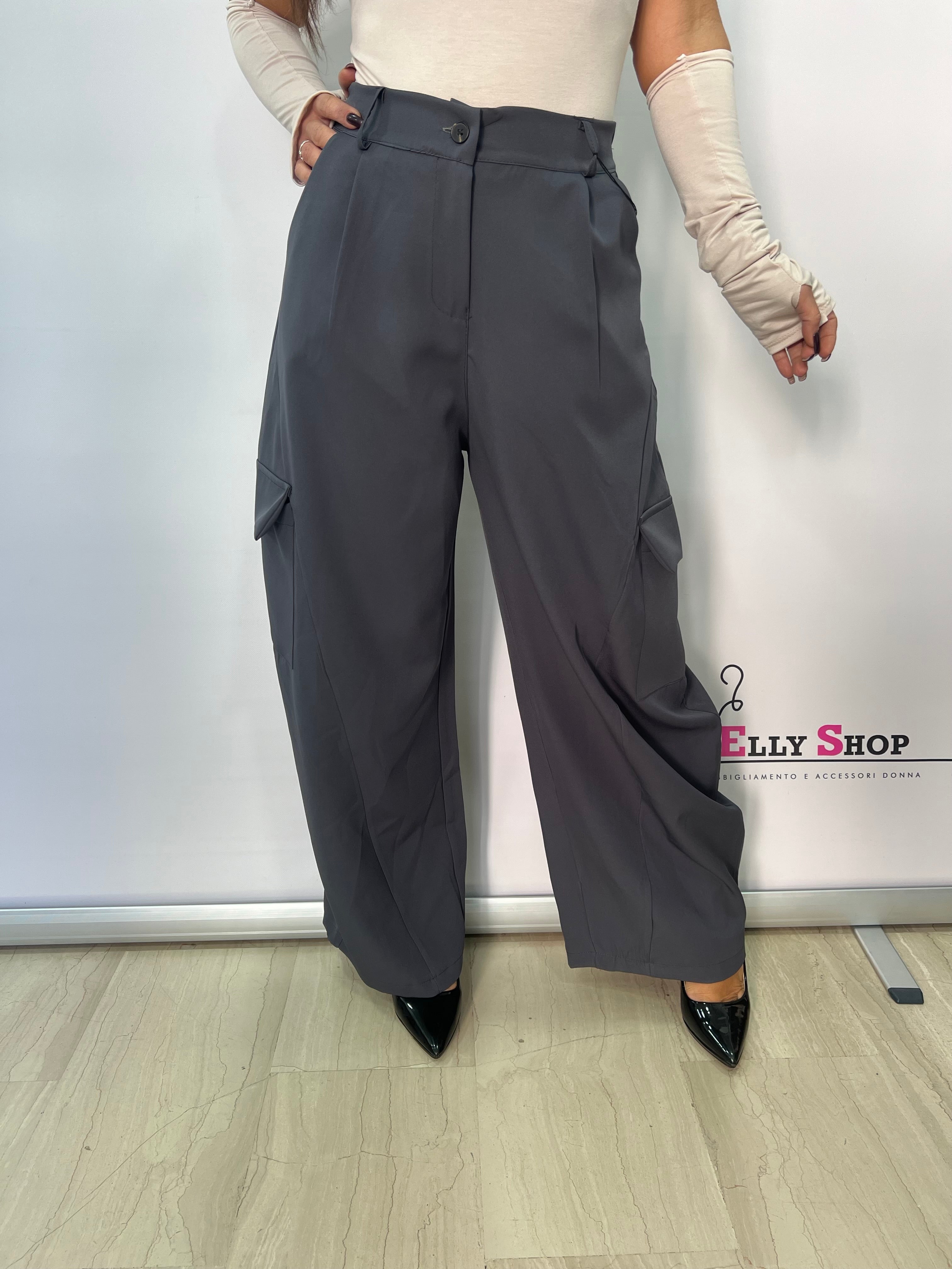 Pantalone cargo palazzo donna vita alta