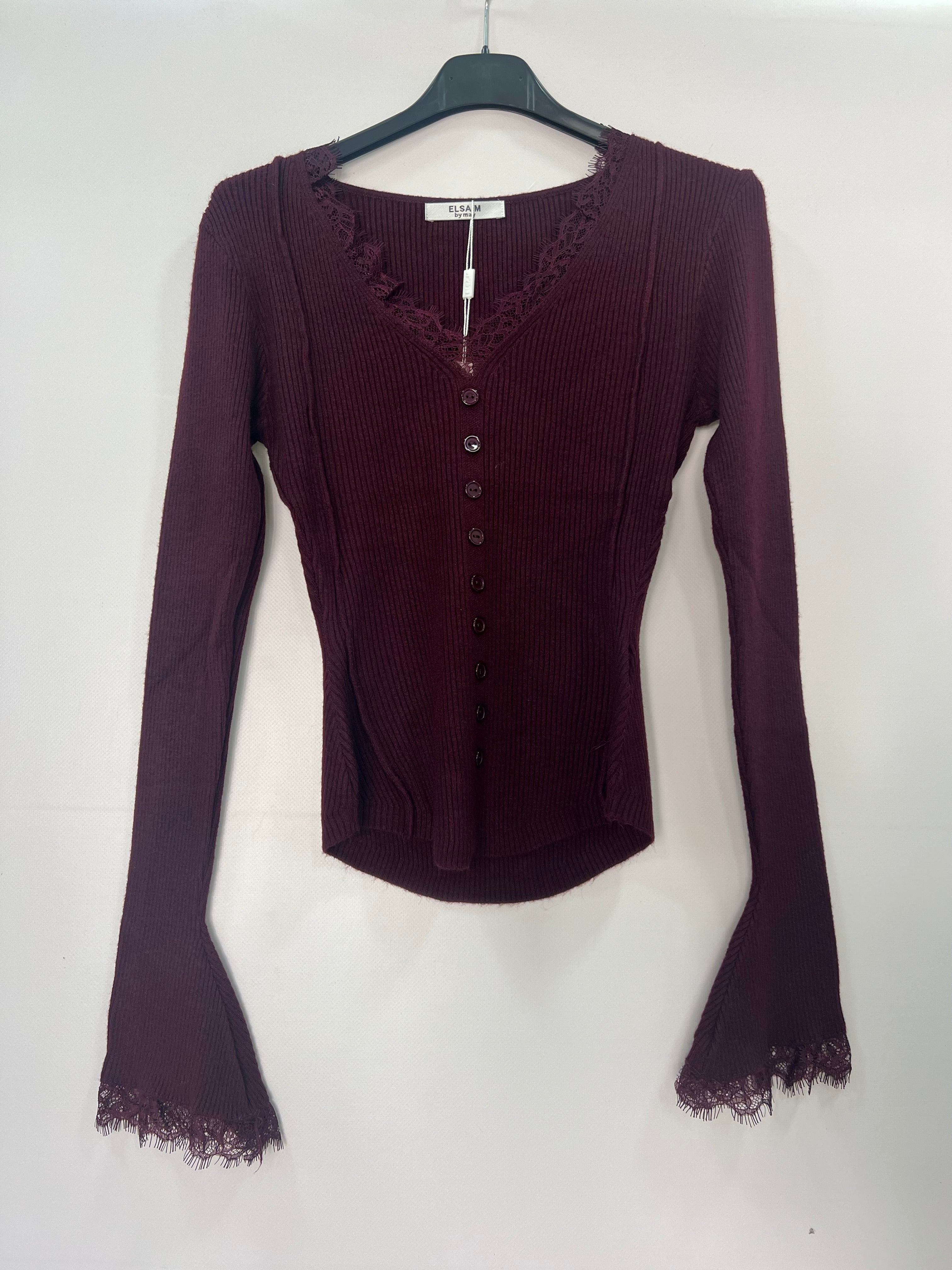 Maglia donna a costine con pizzo elegante