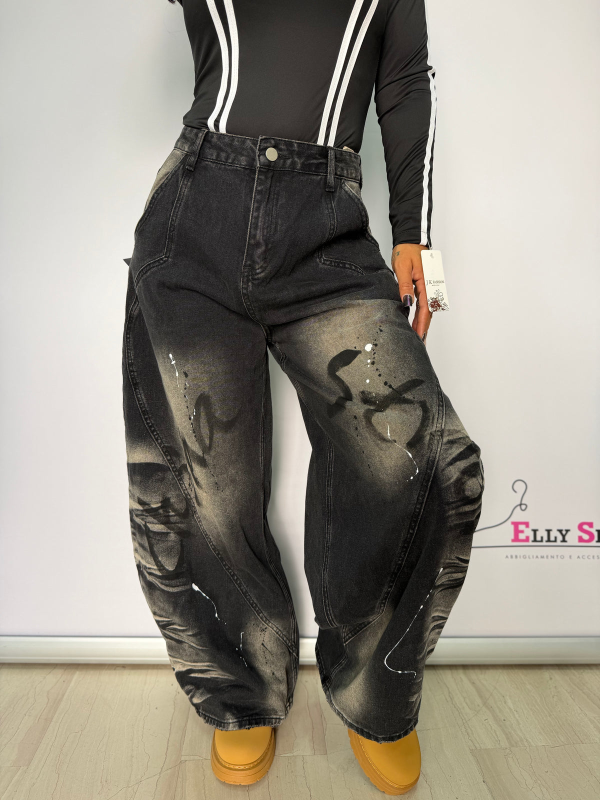 Jeans Donna Balloon Oversize Graffiti Effetto Vintage
