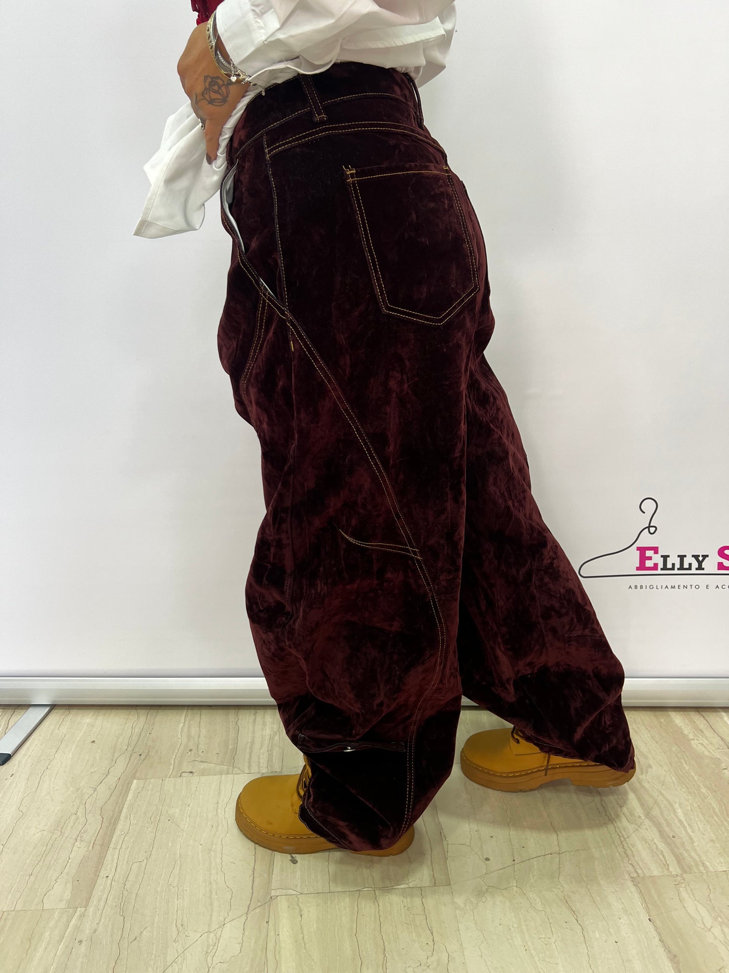 Pantaloni velluto bordeaux donna balloon
