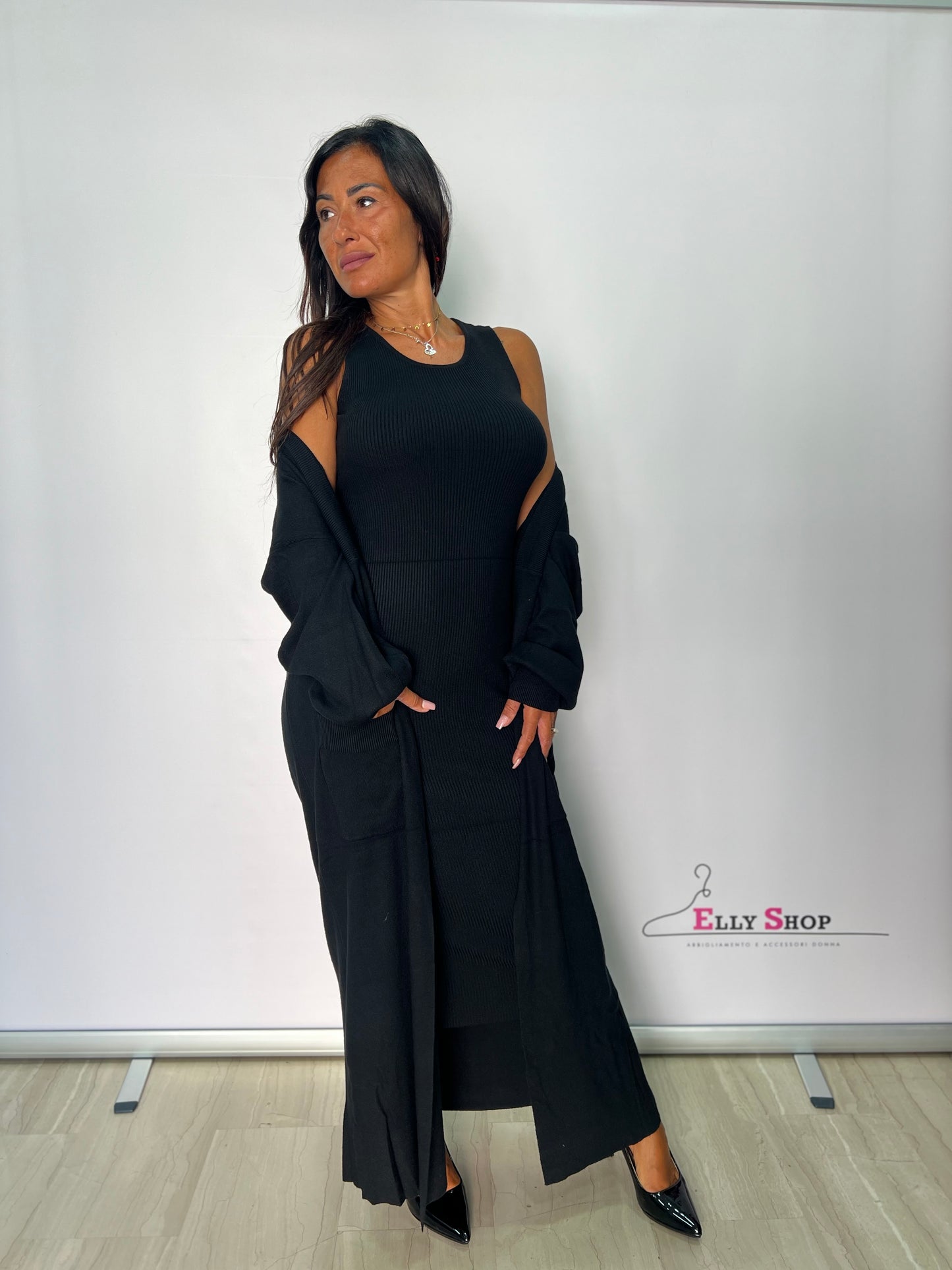 Vestito con Cardigan a Costine