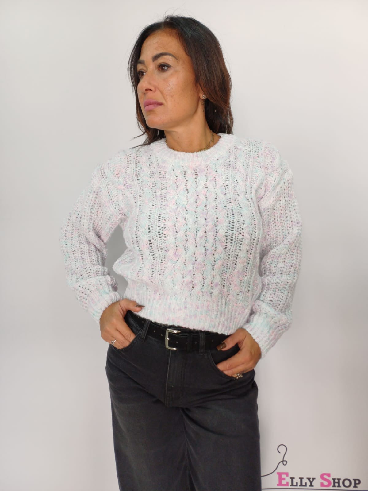 Maglione donna multicolor intrecciato