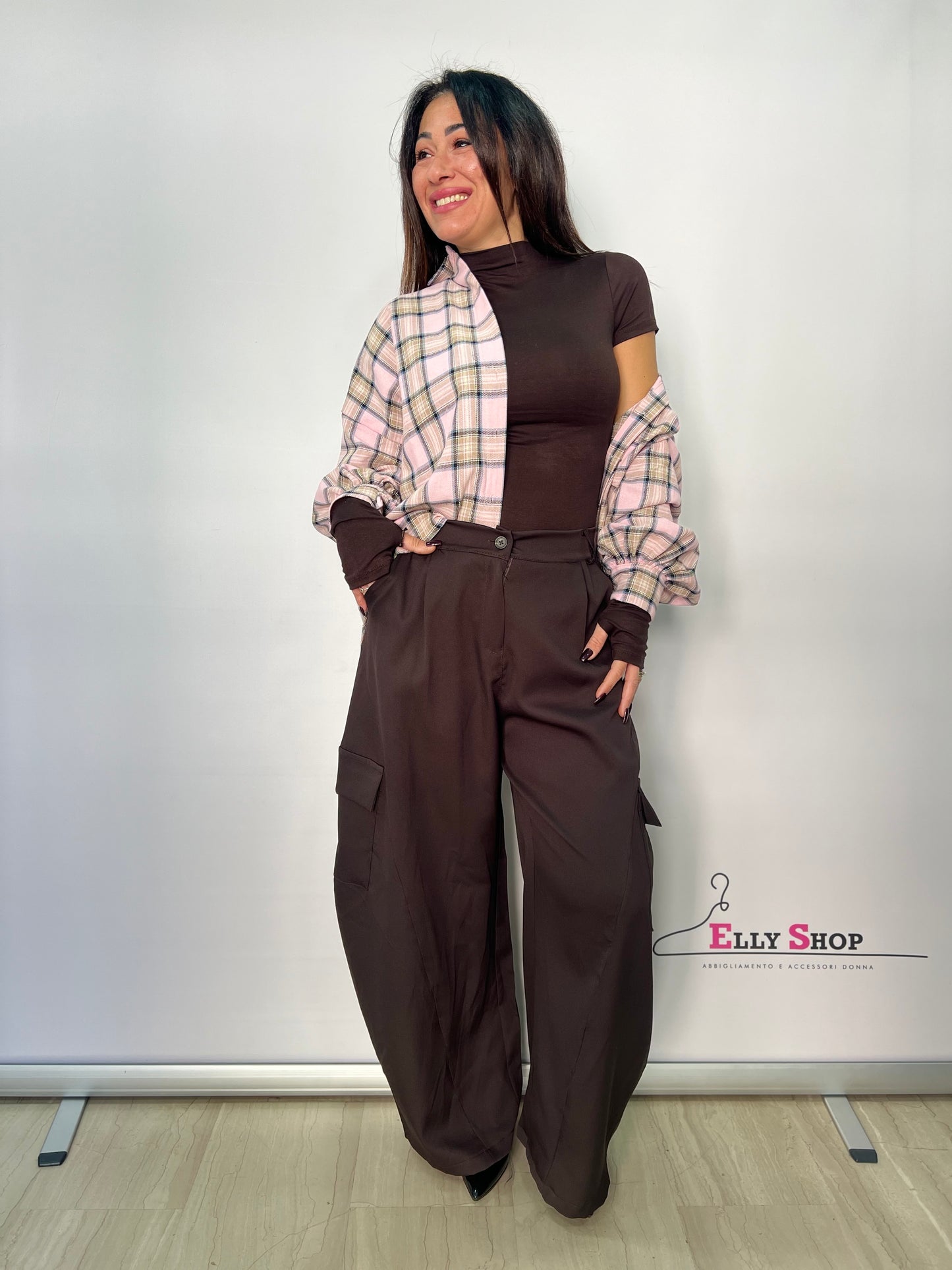 Pantalone cargo palazzo donna vita alta