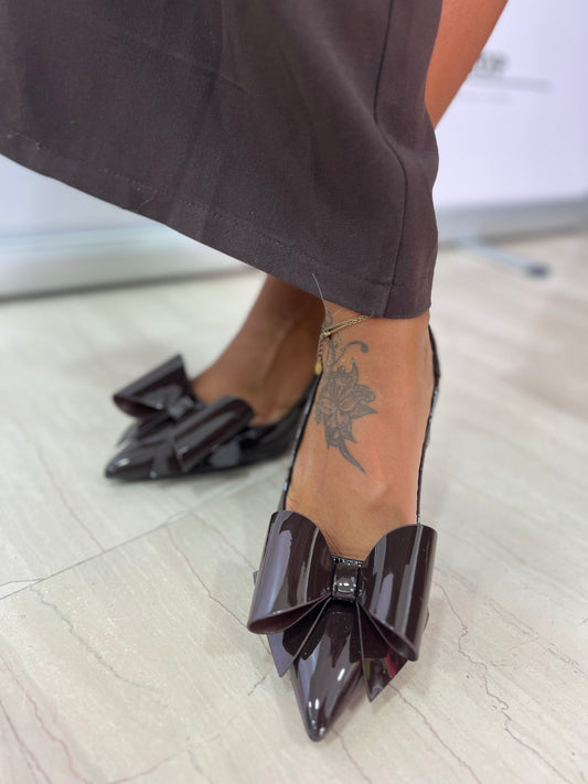 Scarpe donna lucide con fiocco