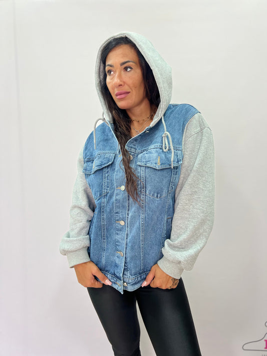 Giubbino stoffa e jeans bunny brillantini